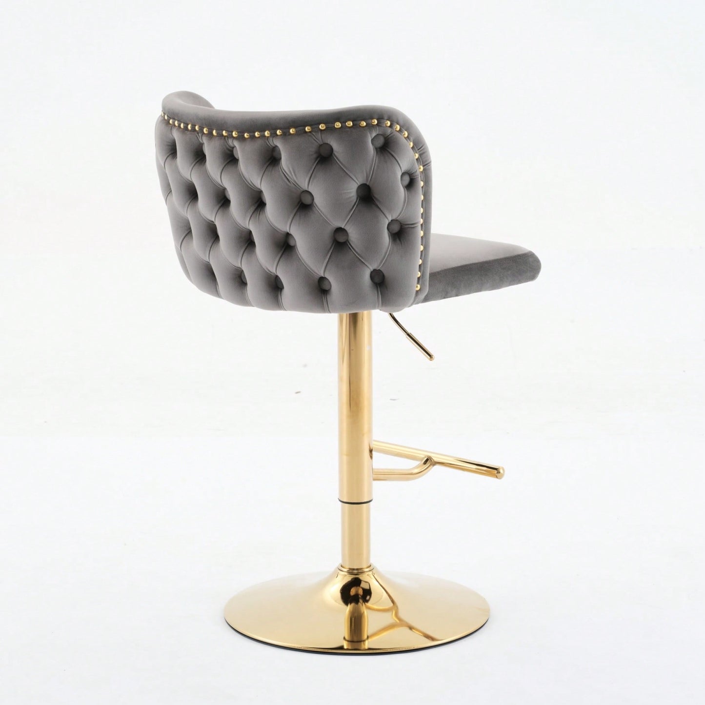 Elegant Adjustable Swivel Barstools with Gold Base Velvet Upholstered Tufted Back for Kitchen Islands and Home Bars Set of 2 Black