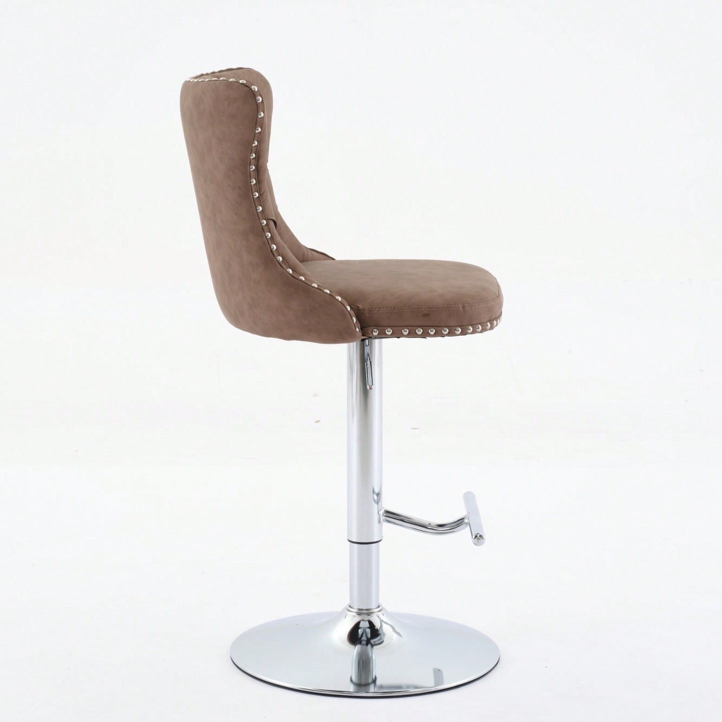 Beige Adjustable Swivel PU Leather Bar Stools with Tufted Backs Chrome Base Set of 2 Height 25-33 Inches for Home Pub and Kitchen Island