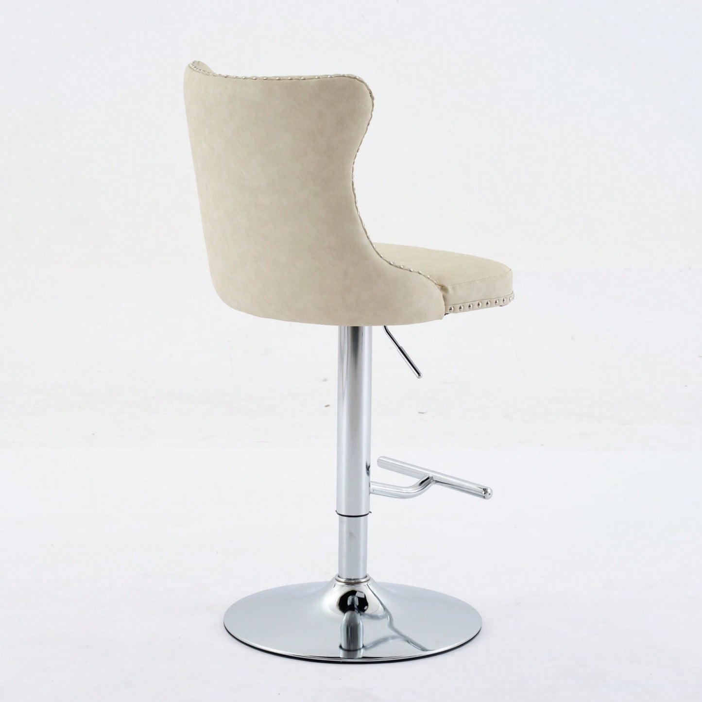 Beige Adjustable Swivel PU Leather Bar Stools with Tufted Backs Chrome Base Set of 2 Height 25-33 Inches for Home Pub and Kitchen Island