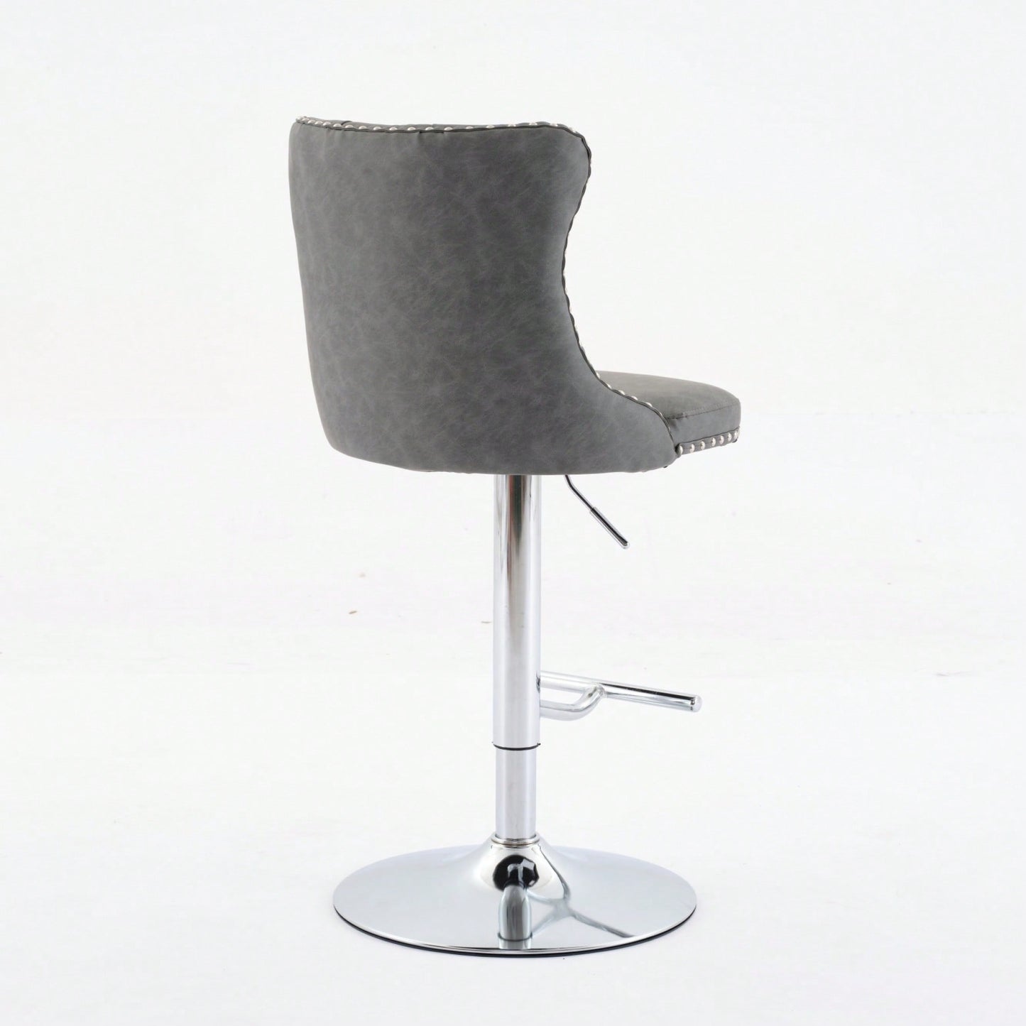 Beige Adjustable Swivel PU Leather Bar Stools with Tufted Backs Chrome Base Set of 2 Height 25-33 Inches for Home Pub and Kitchen Island
