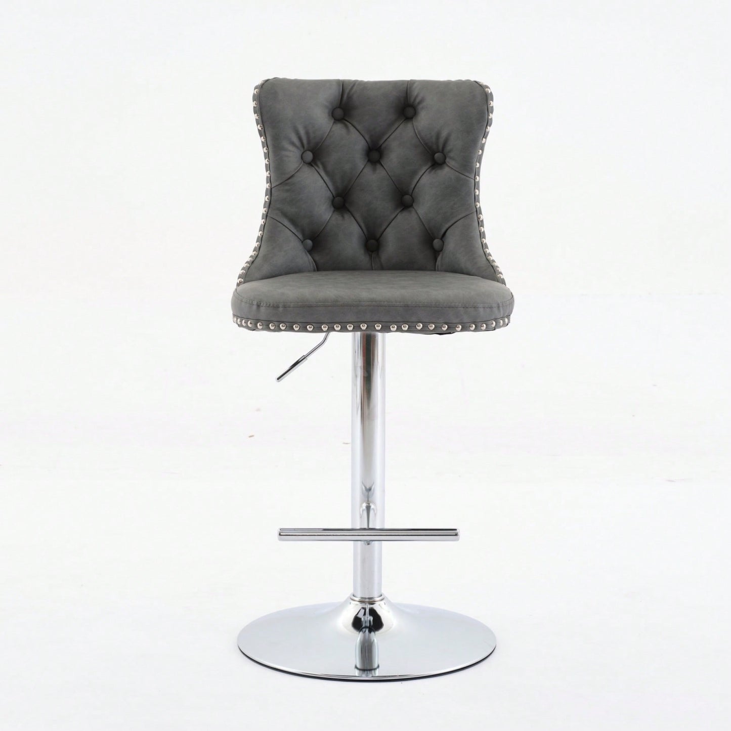 Beige Adjustable Swivel PU Leather Bar Stools with Tufted Backs Chrome Base Set of 2 Height 25-33 Inches for Home Pub and Kitchen Island