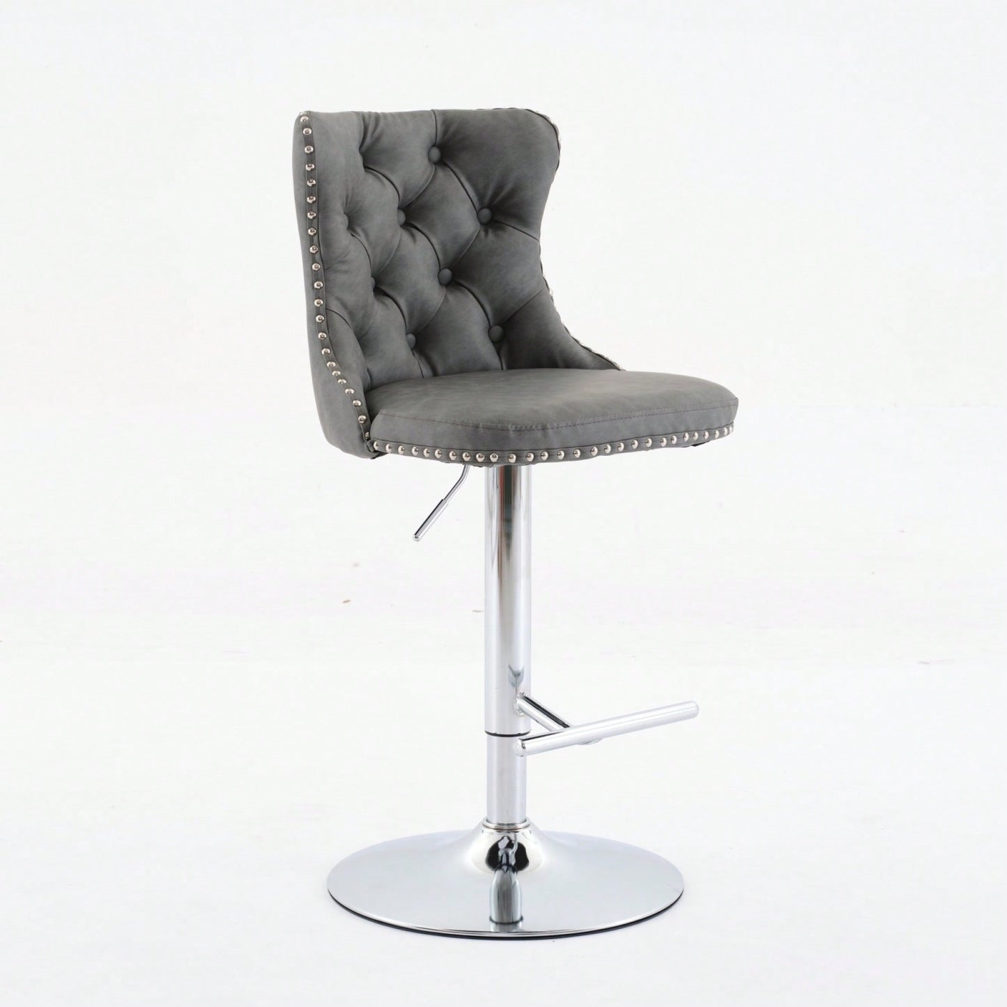 Beige Adjustable Swivel PU Leather Bar Stools with Tufted Backs Chrome Base Set of 2 Height 25-33 Inches for Home Pub and Kitchen Island