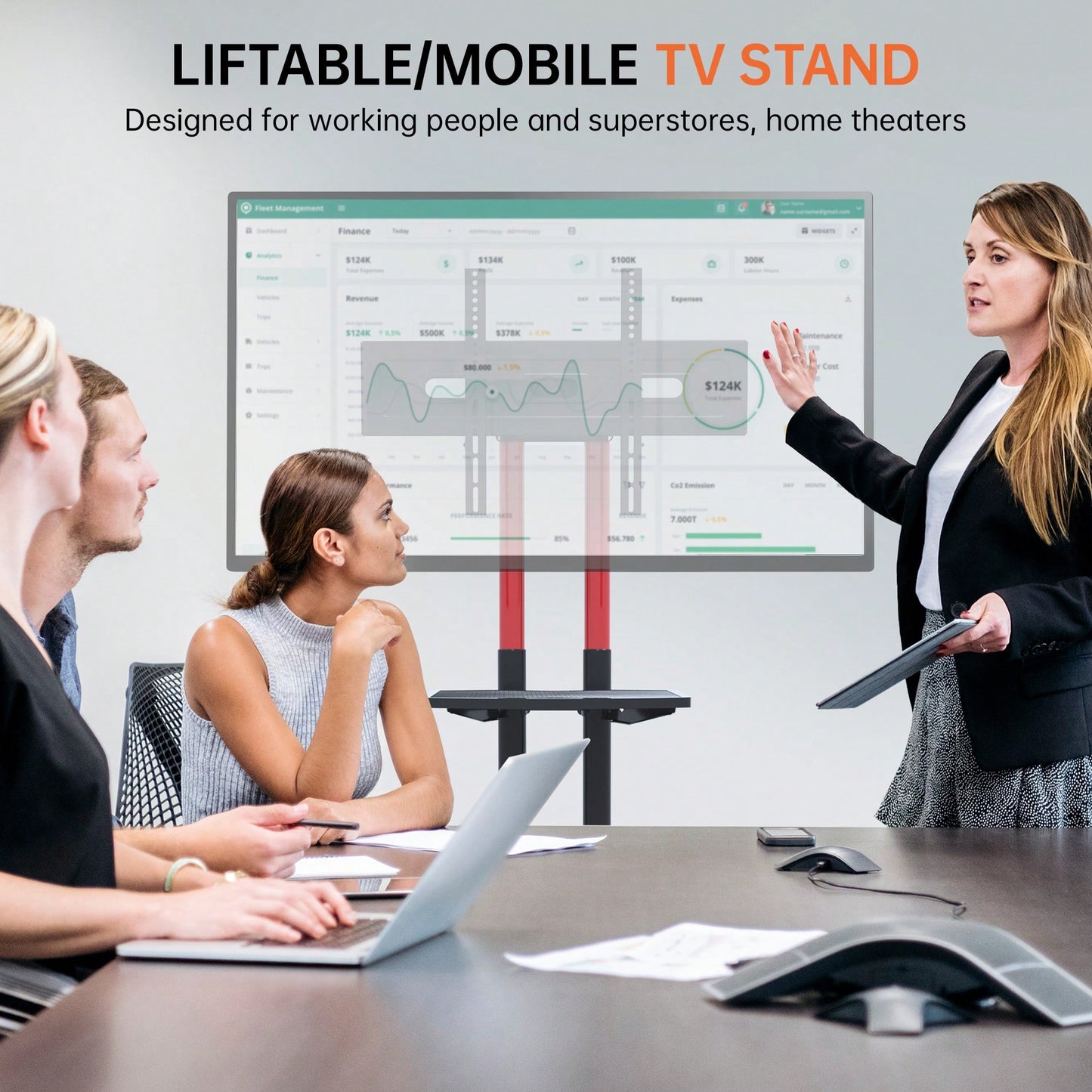 Height Adjustable Swivel TV Stand for 32-80 Inch TVs with Tilt Feature Fits VESA 600x400mm Red Color