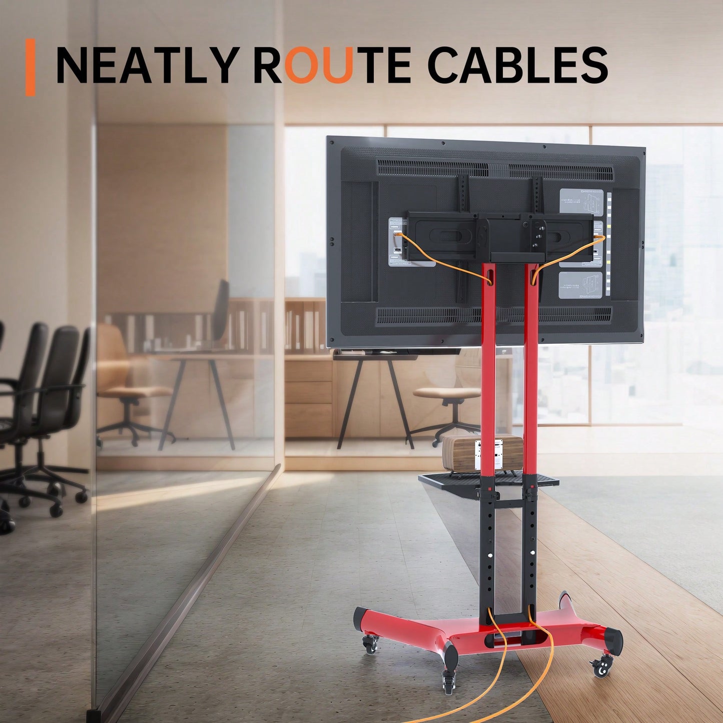 Height Adjustable Swivel TV Stand for 32-80 Inch TVs with Tilt Feature Fits VESA 600x400mm Red Color