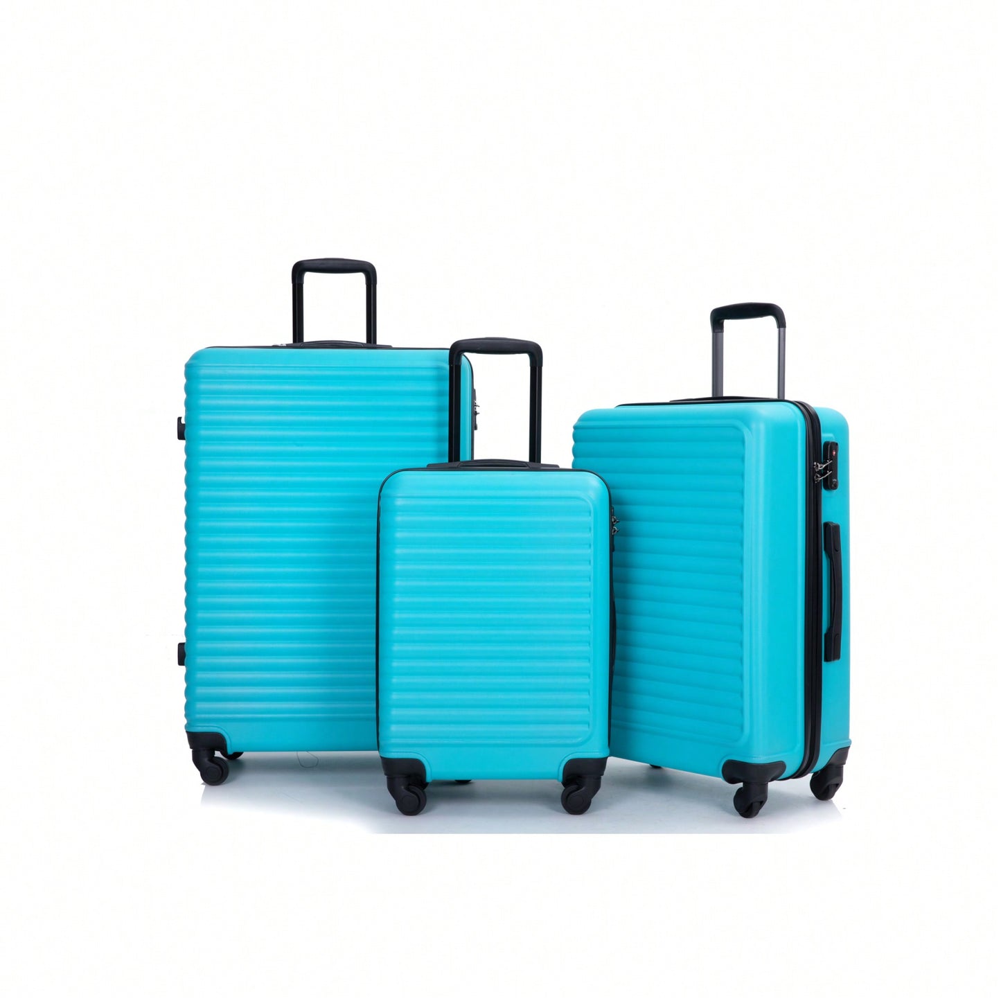 Stylish 3-Piece ABS Luggage Set With Spinner Wheels, TSA Lock, And Dual Hooks - Lightweight Travel Suitcases In Turquoise (20"/24"/28")