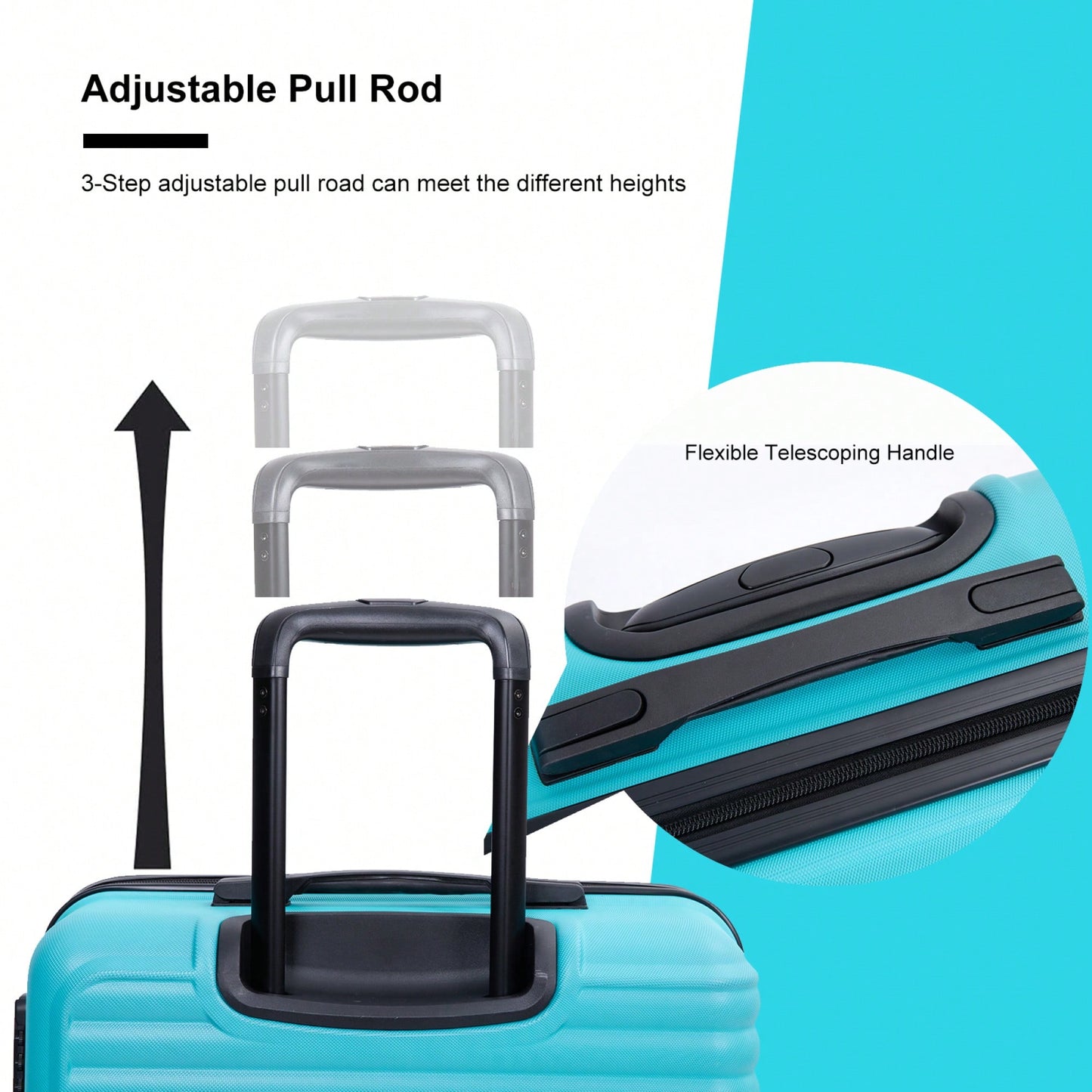 Stylish 3-Piece ABS Luggage Set With Spinner Wheels, TSA Lock, And Dual Hooks - Lightweight Travel Suitcases In Turquoise (20"/24"/28")