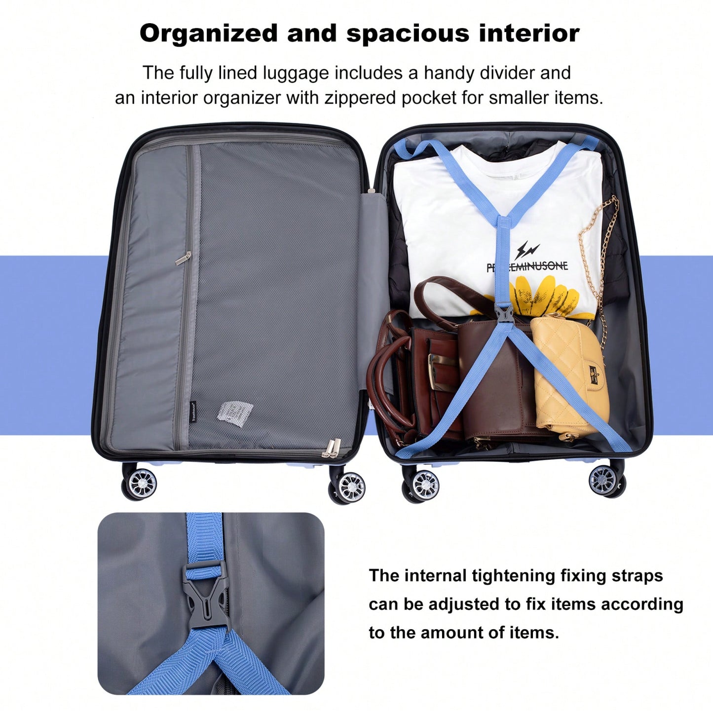 Lightweight Durable 3-Piece Hardshell Luggage Set With Spinner Wheels And TSA Lock - Stylish Purplish Blue Suitcases (20"/24"/28")