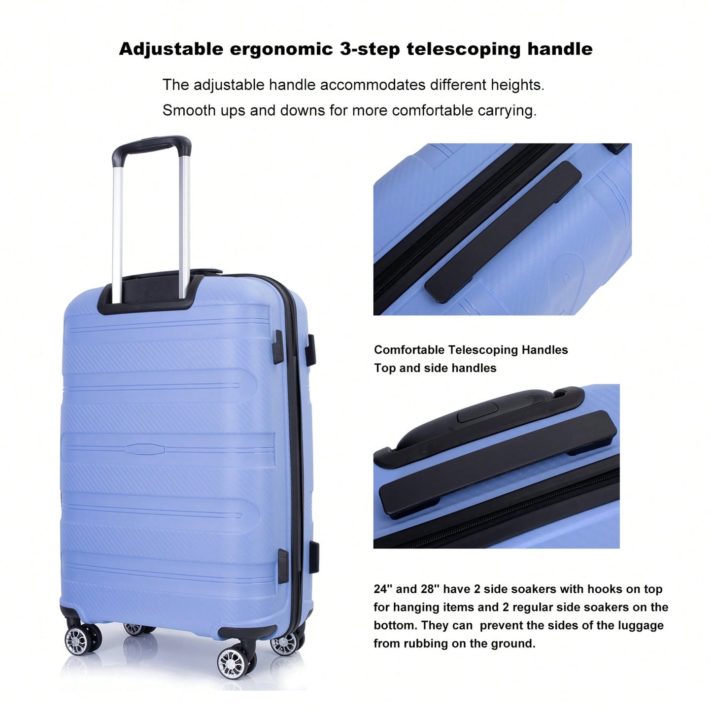 Lightweight Durable 3-Piece Hardshell Luggage Set With Spinner Wheels And TSA Lock - Stylish Purplish Blue Suitcases (20"/24"/28")