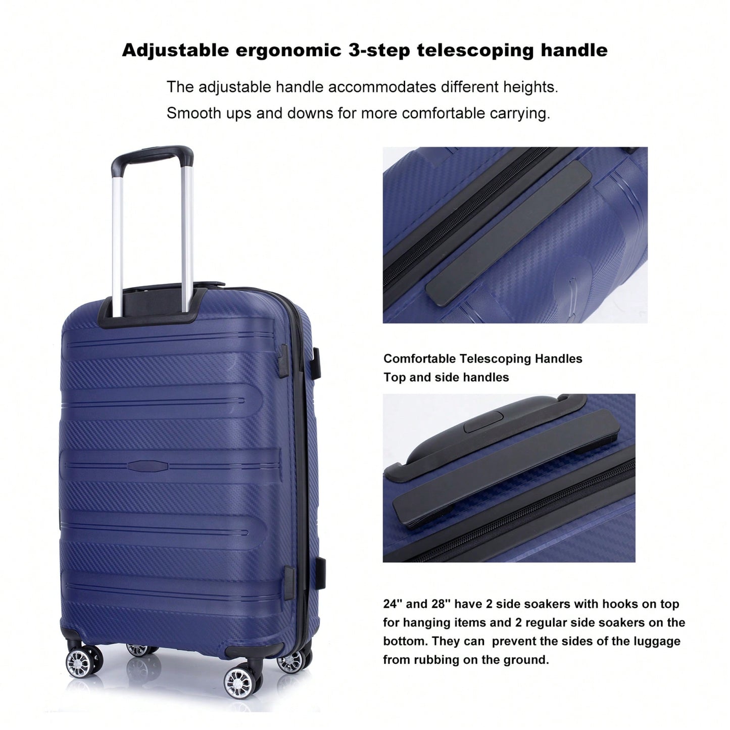 Lightweight Durable 3-Piece Hardshell Luggage Set With Spinner Wheels And TSA Lock - Stylish Purplish Blue Suitcases (20"/24"/28")