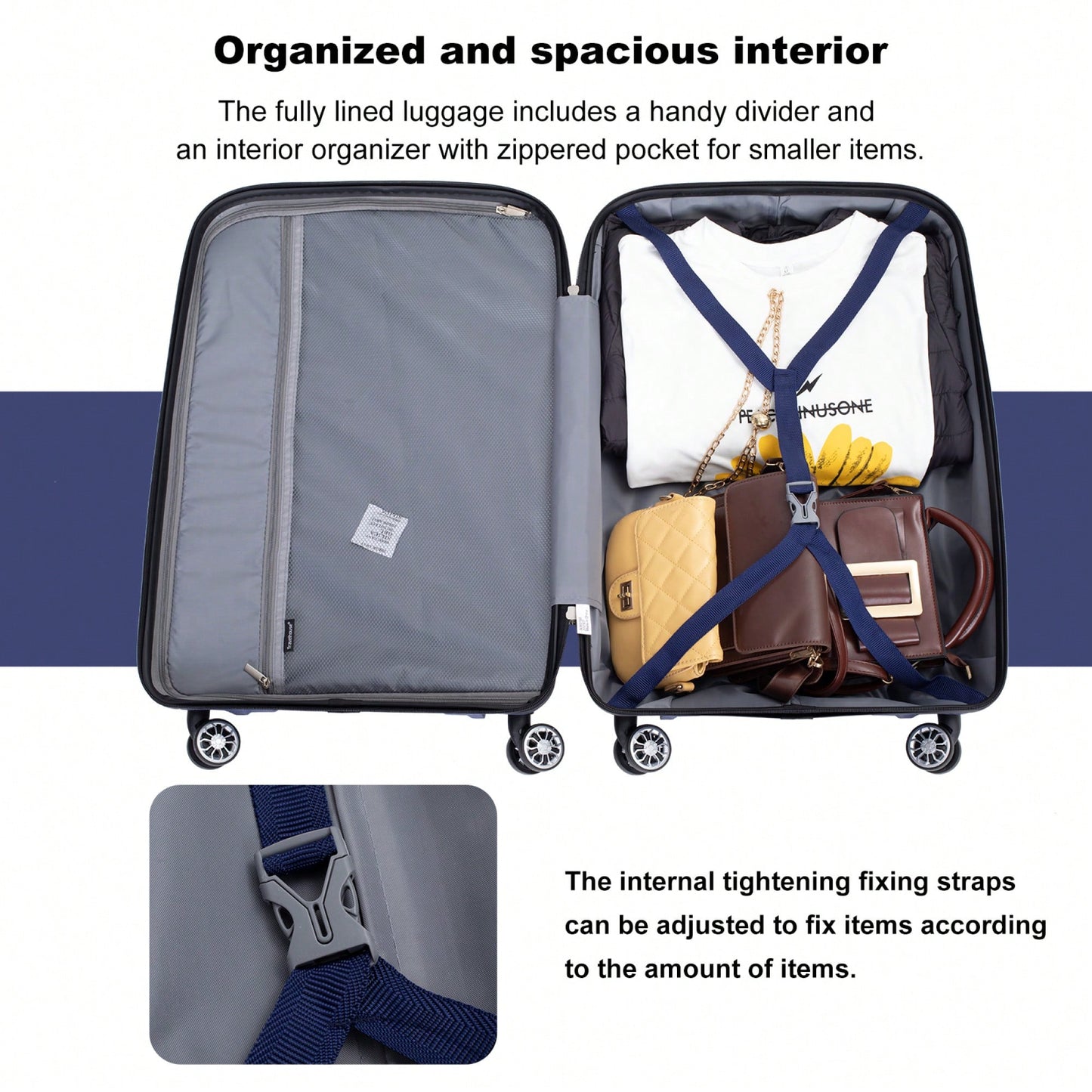 Lightweight Durable 3-Piece Hardshell Luggage Set With Spinner Wheels And TSA Lock - Stylish Purplish Blue Suitcases (20"/24"/28")