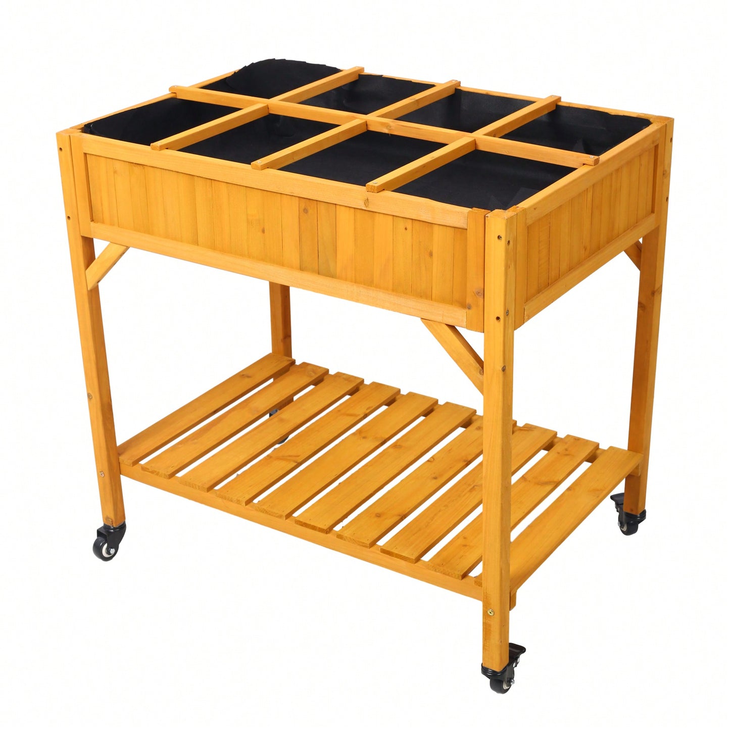 Customizable 8-Pocket Raised Garden Bed on Wheels with Storage Shelf for Herbs Vegetables and Flowers