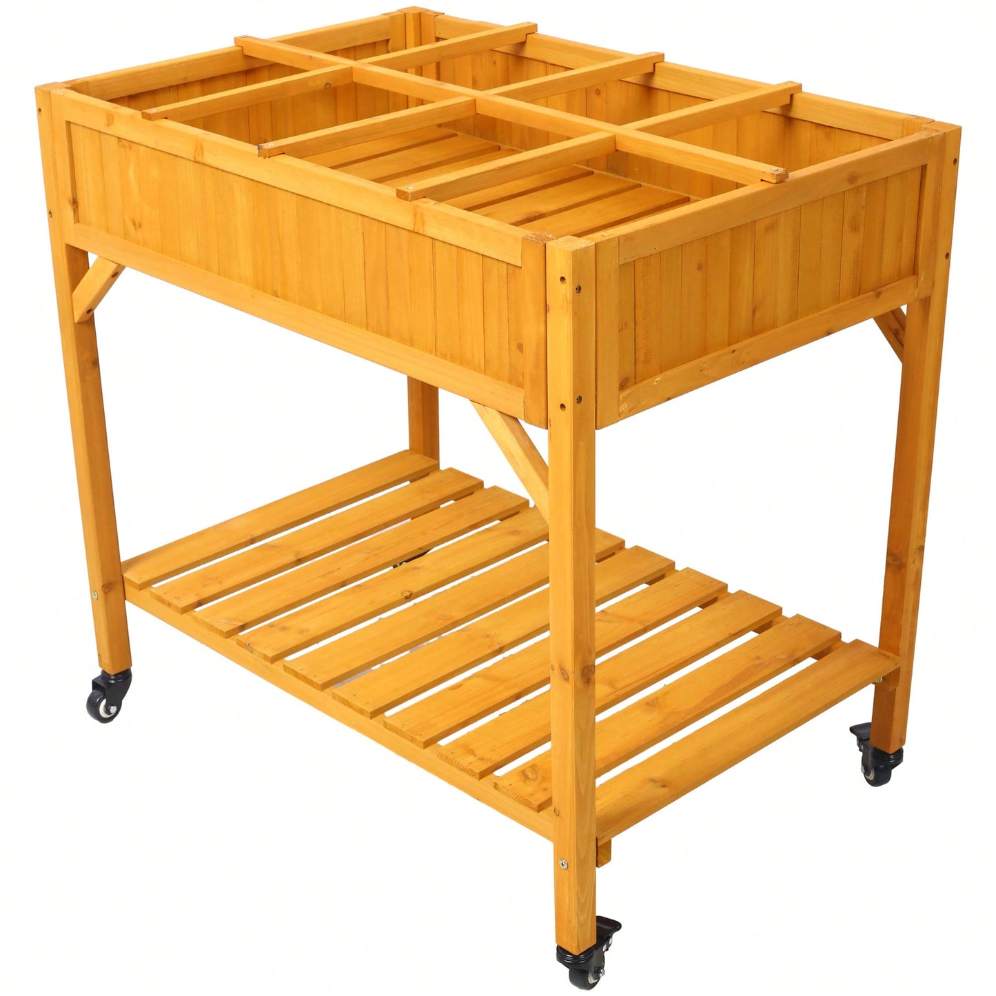 Customizable 8-Pocket Raised Garden Bed on Wheels with Storage Shelf for Herbs Vegetables and Flowers
