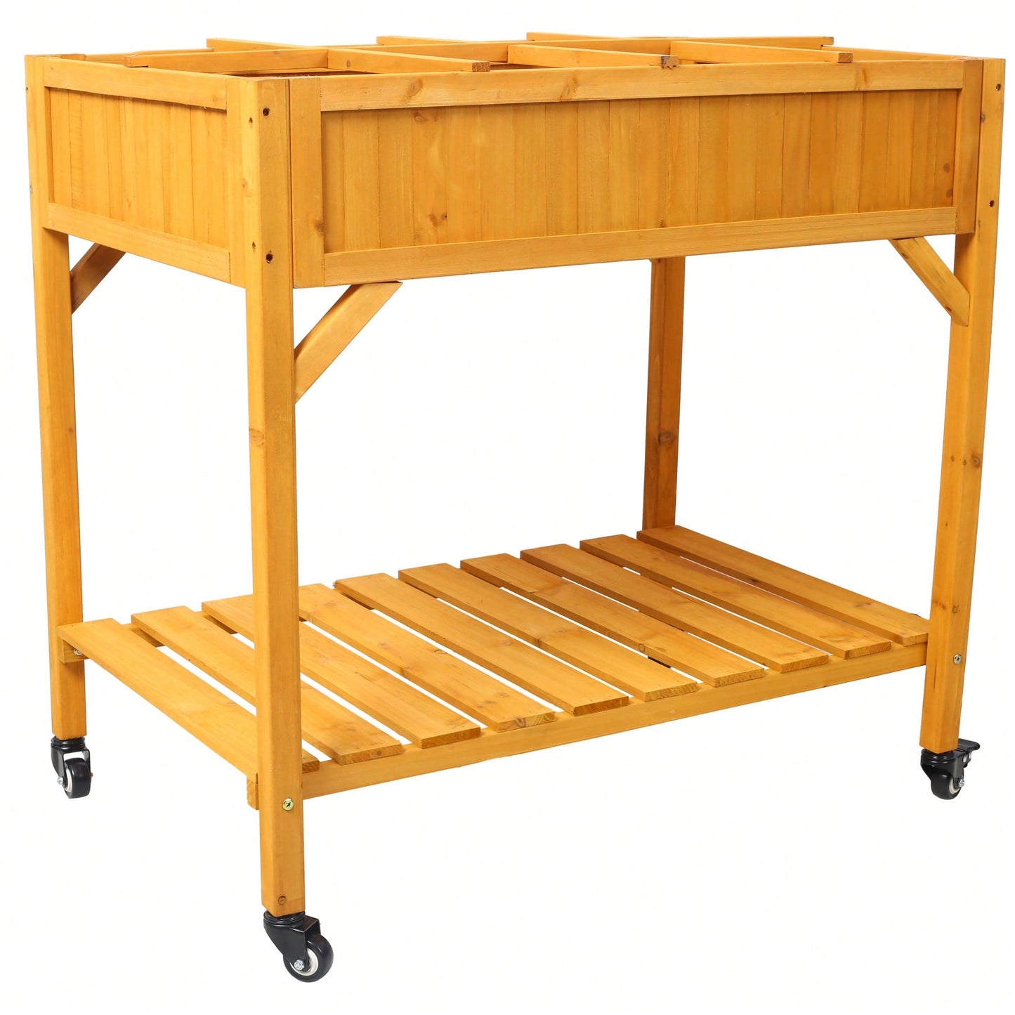 Customizable 8-Pocket Raised Garden Bed on Wheels with Storage Shelf for Herbs Vegetables and Flowers