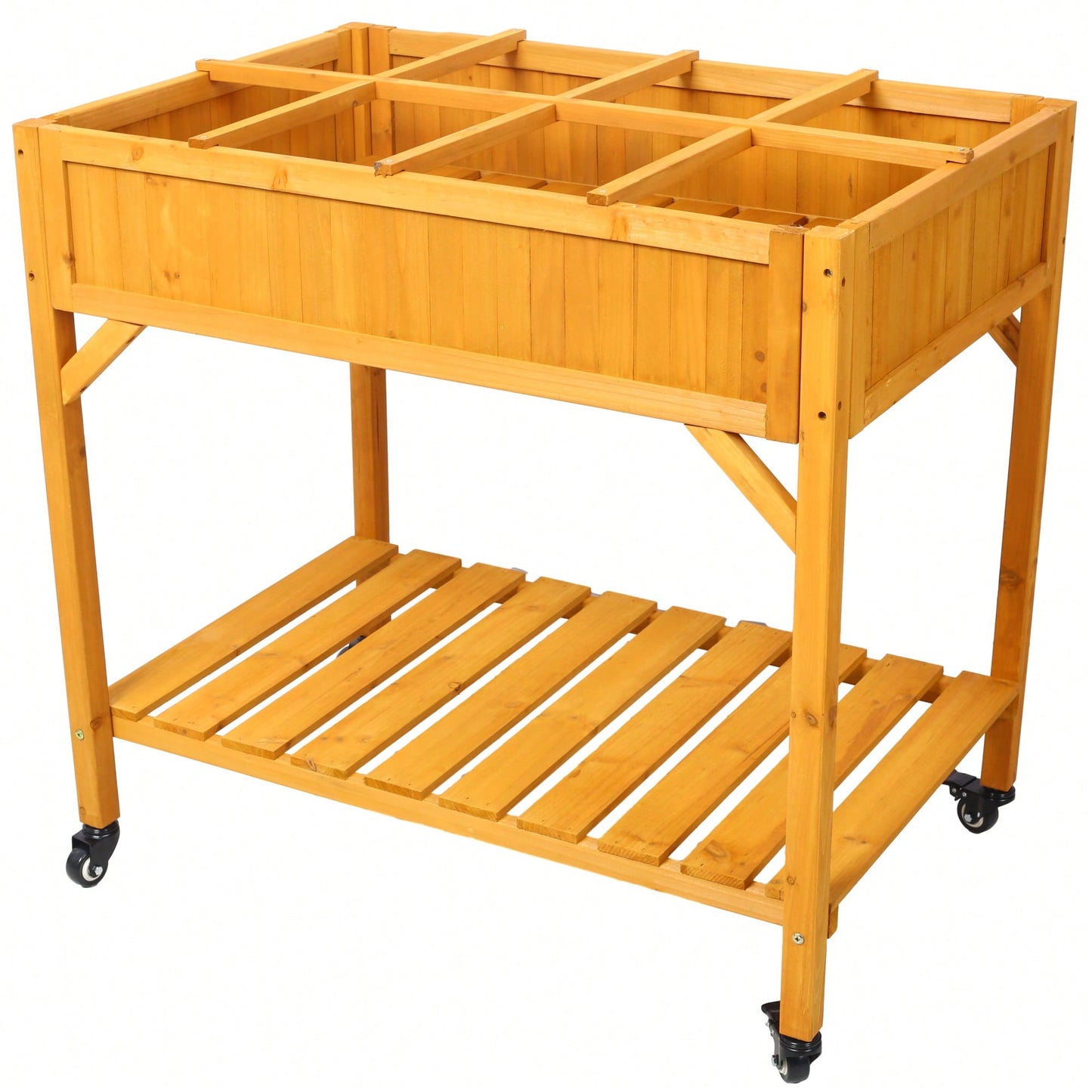 Customizable 8-Pocket Raised Garden Bed on Wheels with Storage Shelf for Herbs Vegetables and Flowers