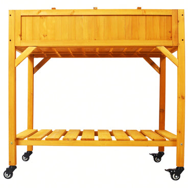 Customizable 8-Pocket Raised Garden Bed on Wheels with Storage Shelf for Herbs Vegetables and Flowers