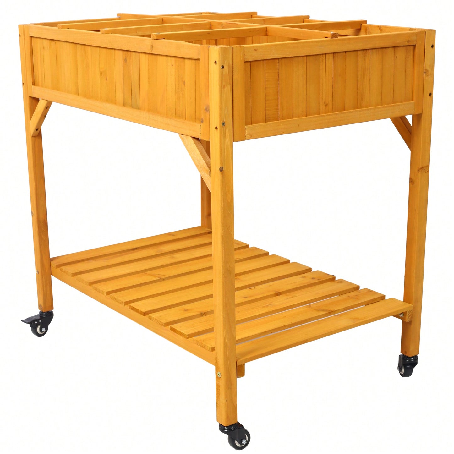 Customizable 8-Pocket Raised Garden Bed on Wheels with Storage Shelf for Herbs Vegetables and Flowers