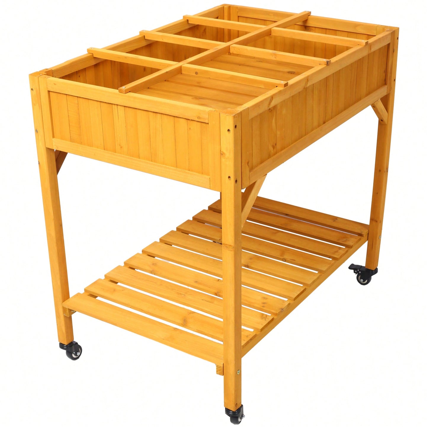 Customizable 8-Pocket Raised Garden Bed on Wheels with Storage Shelf for Herbs Vegetables and Flowers