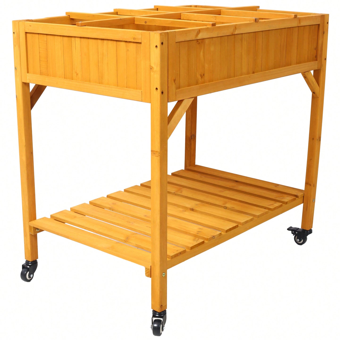 Customizable 8-Pocket Raised Garden Bed on Wheels with Storage Shelf for Herbs Vegetables and Flowers
