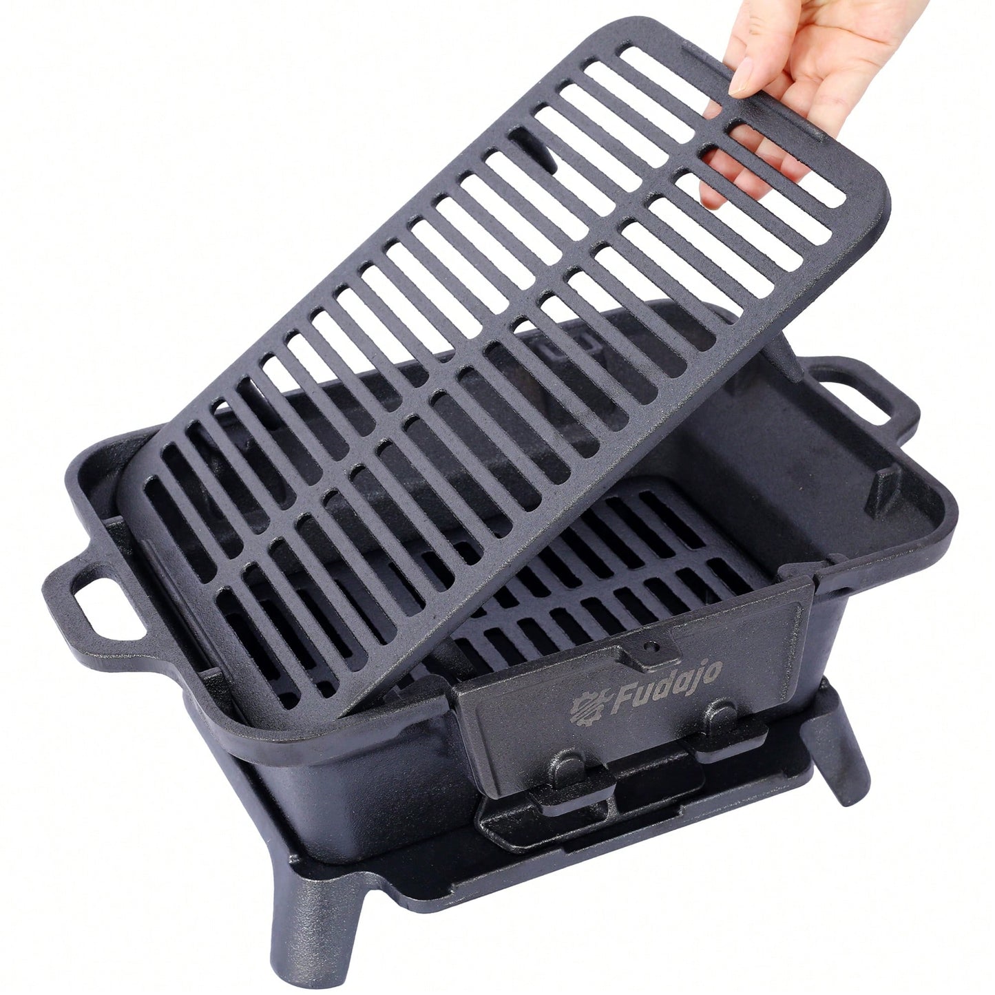 Portable Enameled Cast Iron Oval Grill for Outdoor BBQ Camping and Hibachi Style Cooking