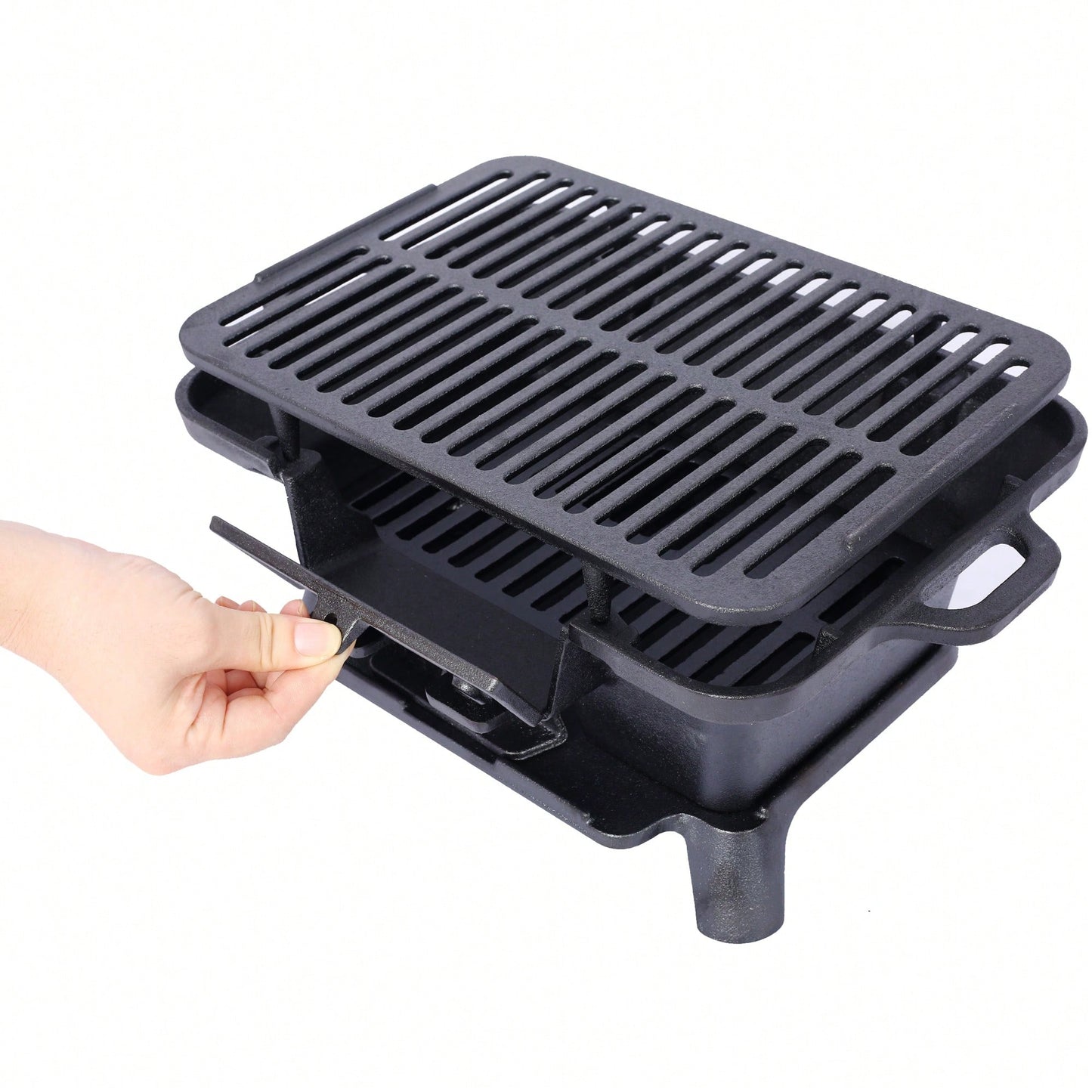 Portable Enameled Cast Iron Oval Grill for Outdoor BBQ Camping and Hibachi Style Cooking