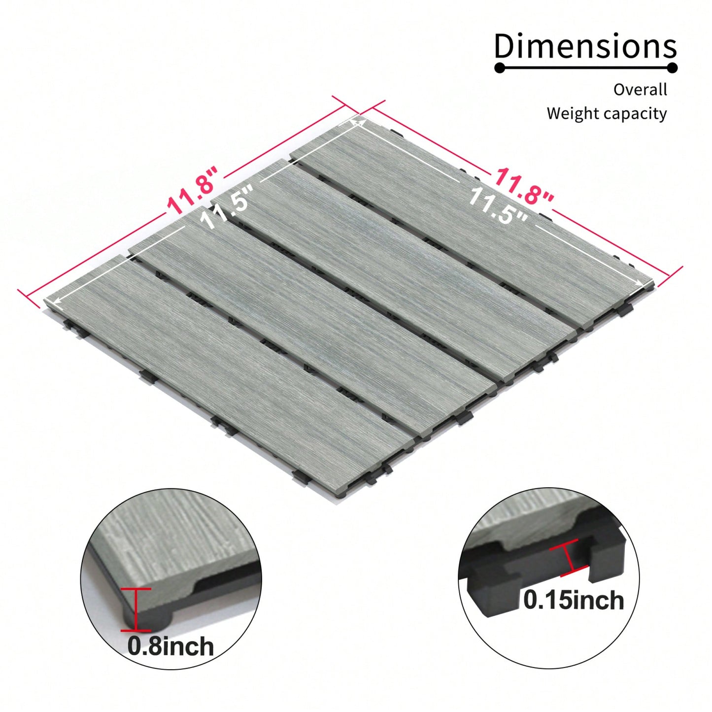 Durable Interlocking WPC Patio Deck Tiles Pack of 11 Water-Resistant Composite Flooring for Indoor Outdoor DIY Projects 11.8 Inch