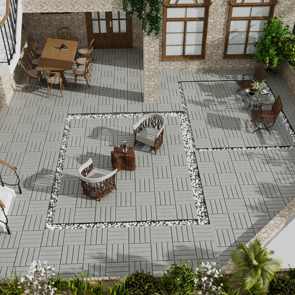 Durable Interlocking WPC Patio Deck Tiles Pack of 11 Water-Resistant Composite Flooring for Indoor Outdoor DIY Projects 11.8 Inch