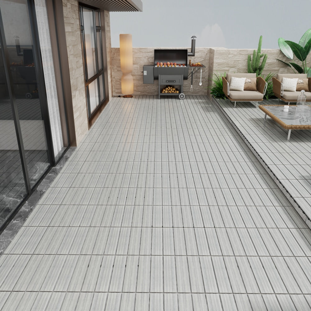 Durable Interlocking WPC Patio Deck Tiles Pack of 11 Water-Resistant Composite Flooring for Indoor Outdoor DIY Projects 11.8 Inch