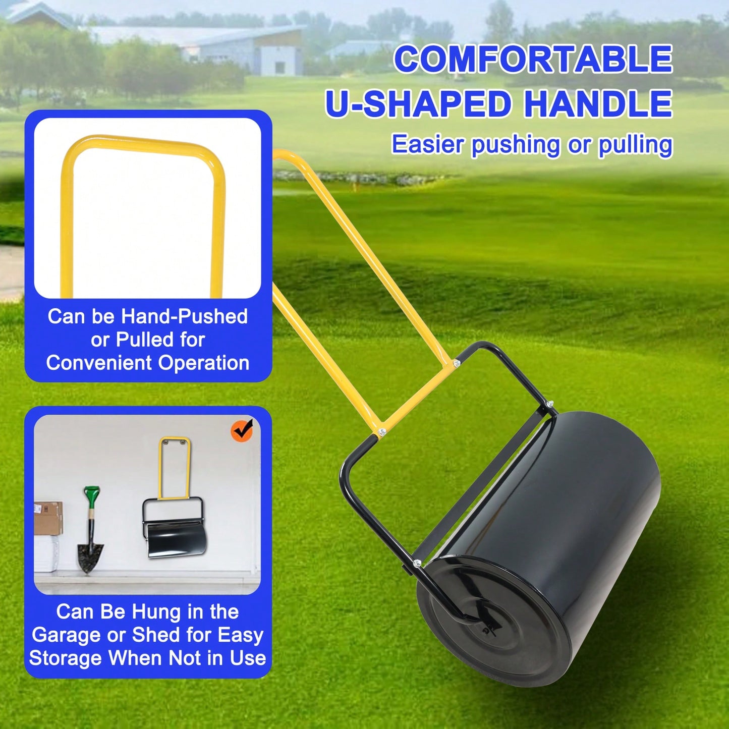High-Capacity 40L Lawn Roller with Ergonomic Handle Fills with Sand or Water for Easy Use in Gardens Farms and Parks