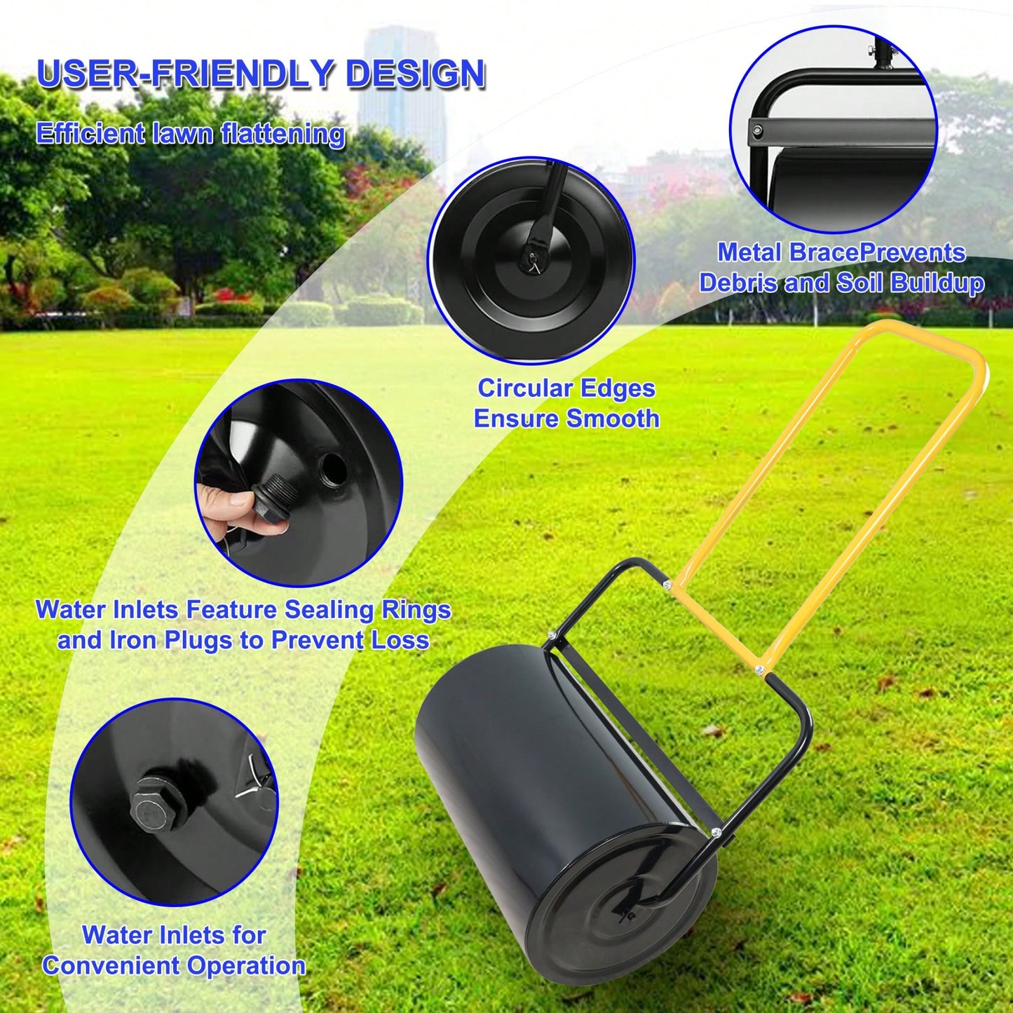 High-Capacity 40L Lawn Roller with Ergonomic Handle Fills with Sand or Water for Easy Use in Gardens Farms and Parks