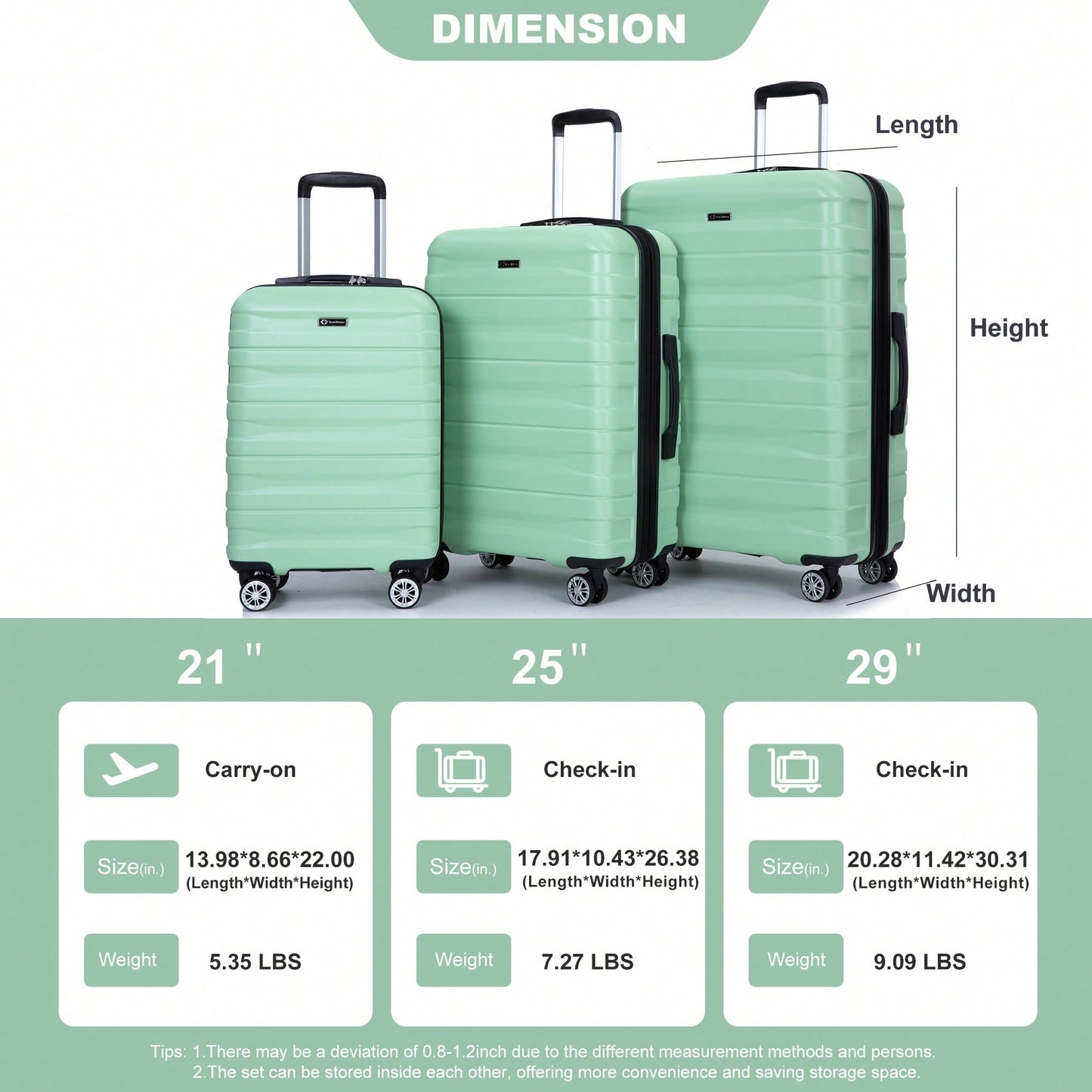 Lightweight Durable 3-Piece Expandable Luggage Set With Double Spinner Wheels, TSA Lock, And Hooks - Dark Blue (21"/25"/29")