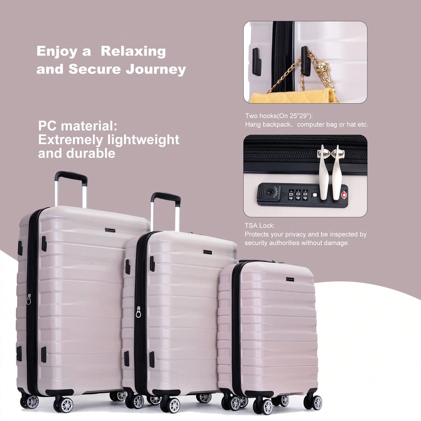 Lightweight Durable 3-Piece Expandable Luggage Set With Double Spinner Wheels, TSA Lock, And Hooks - Dark Blue (21"/25"/29")