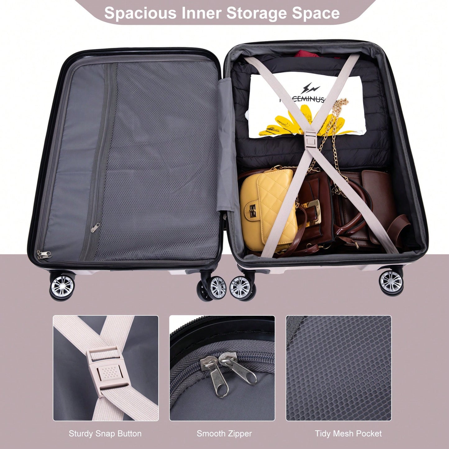 Lightweight Durable 3-Piece Expandable Luggage Set With Double Spinner Wheels, TSA Lock, And Hooks - Dark Blue (21"/25"/29")