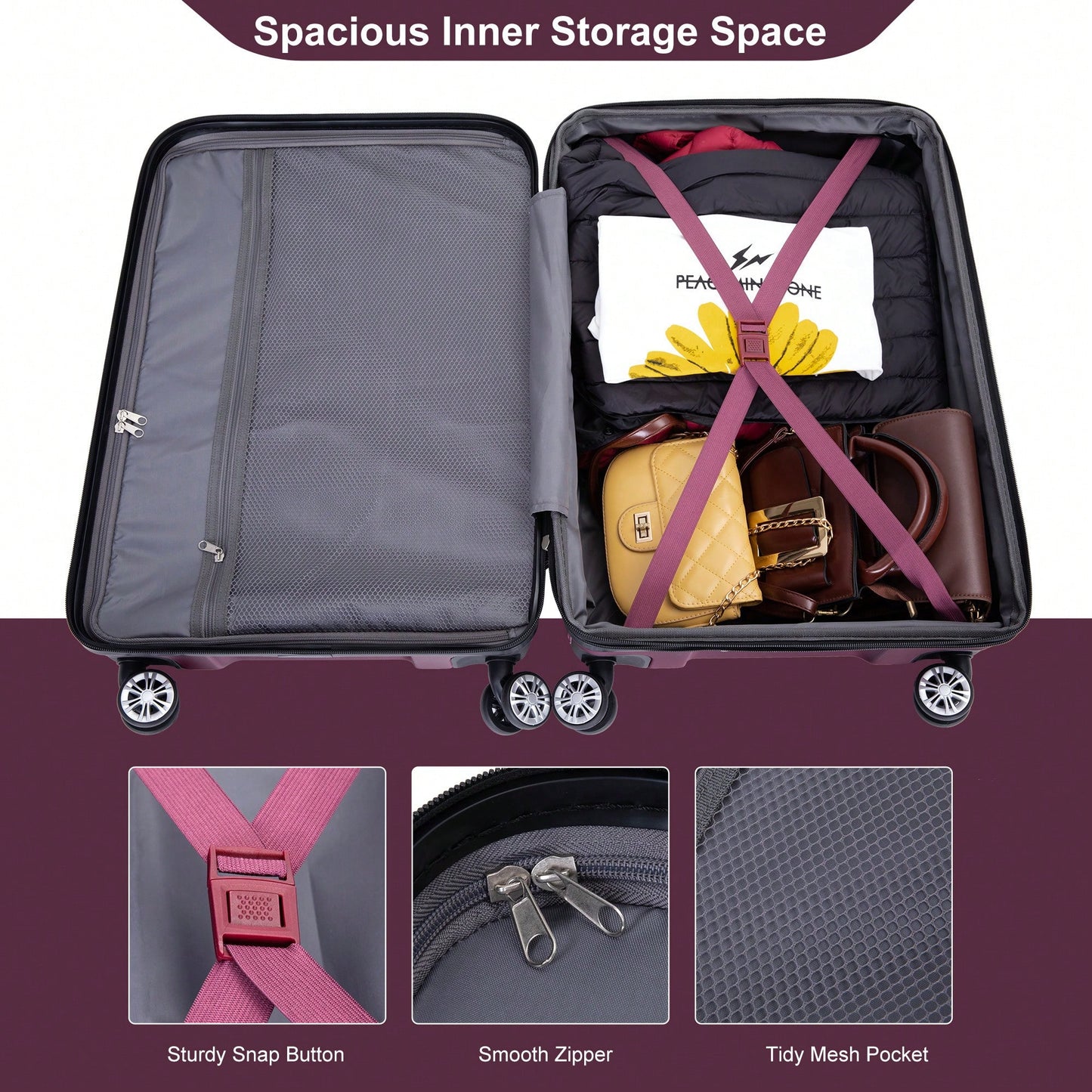 Lightweight Durable 3-Piece Expandable Luggage Set With Double Spinner Wheels, TSA Lock, And Hooks - Dark Blue (21"/25"/29")