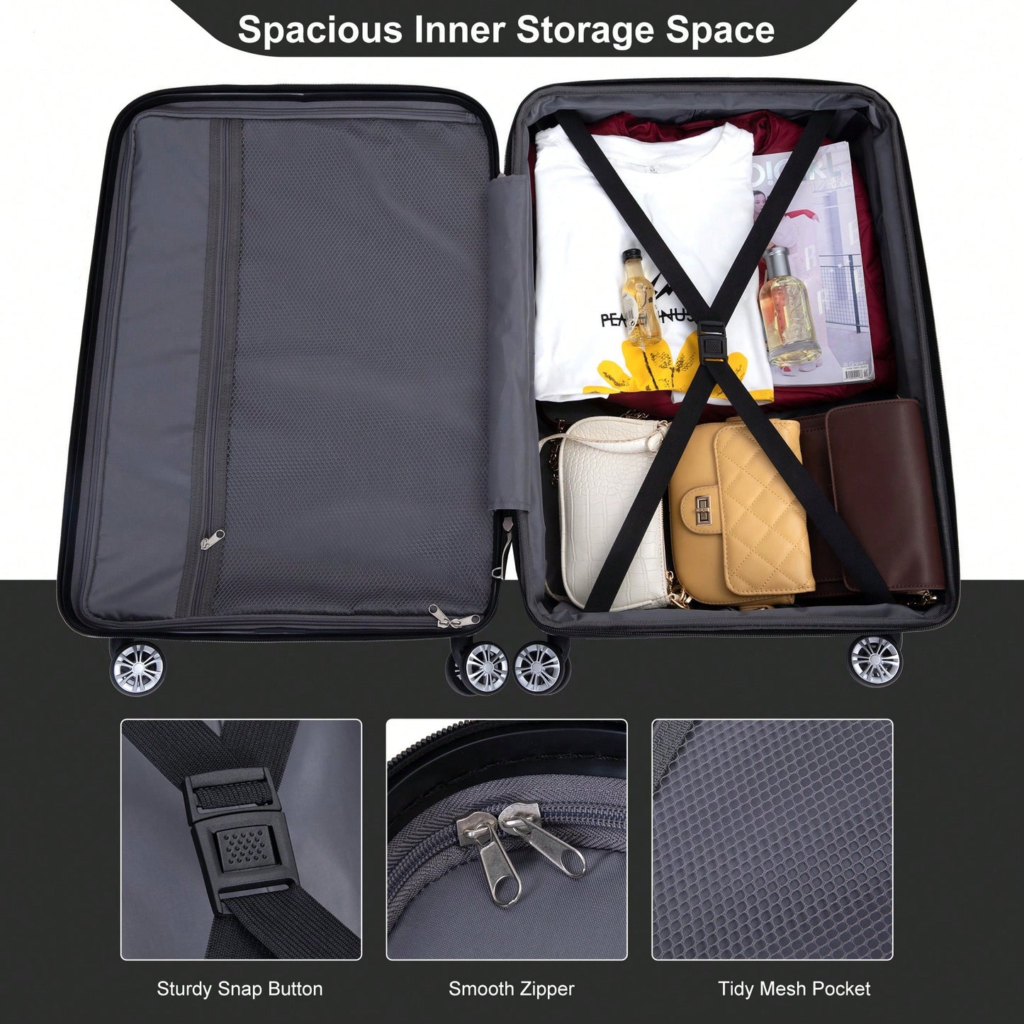 Lightweight Durable 3-Piece Expandable Luggage Set With Double Spinner Wheels, TSA Lock, And Hooks - Dark Blue (21"/25"/29")