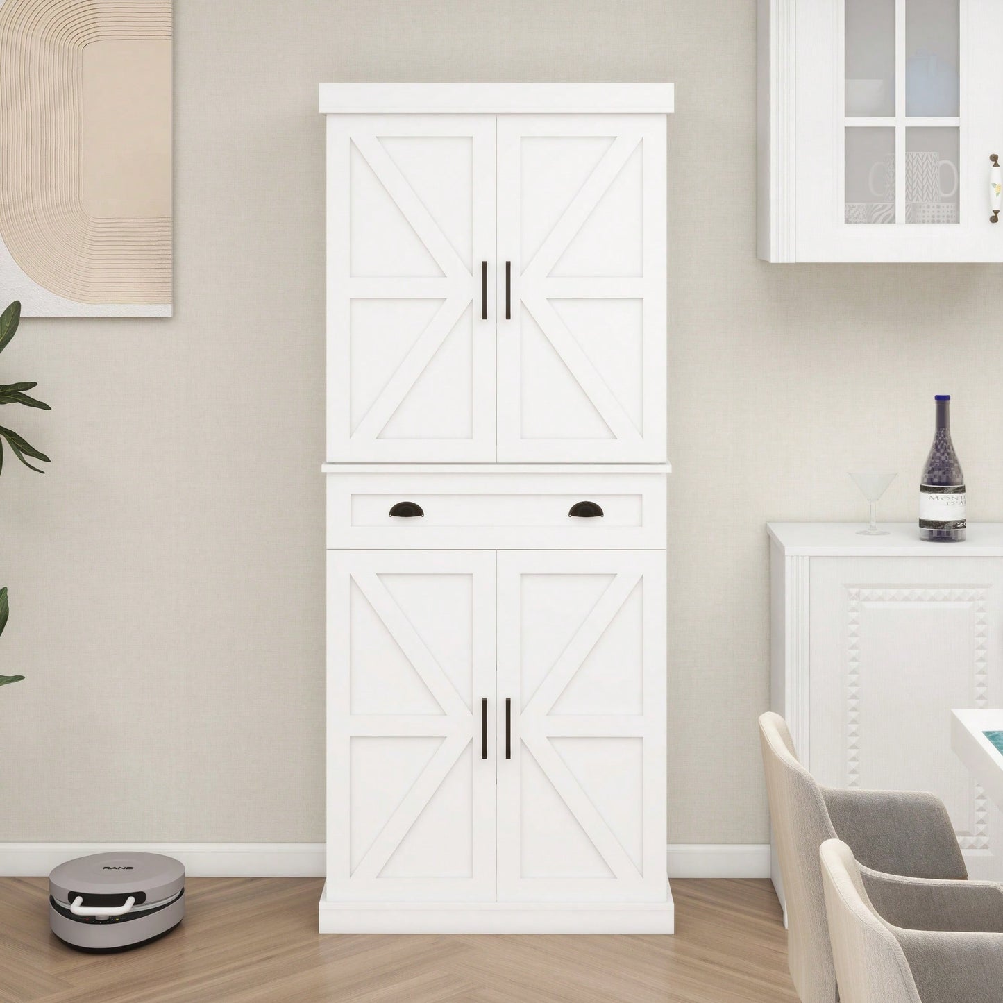 Elegant 71 Inch Freestanding Kitchen Pantry Cabinet with Adjustable Shelves and Drawer for Stylish Storage in White Finish