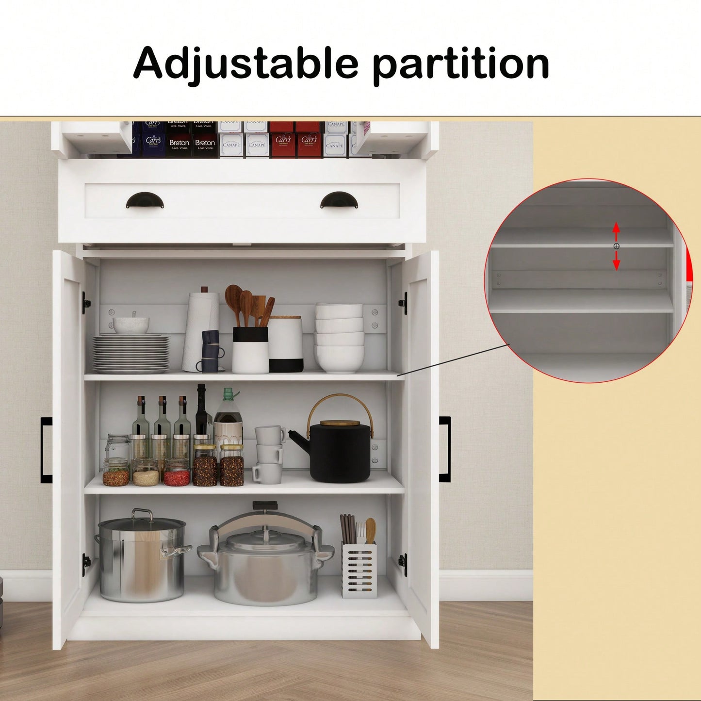 Elegant 71 Inch Freestanding Kitchen Pantry Cabinet with Adjustable Shelves and Drawer for Stylish Storage in White Finish