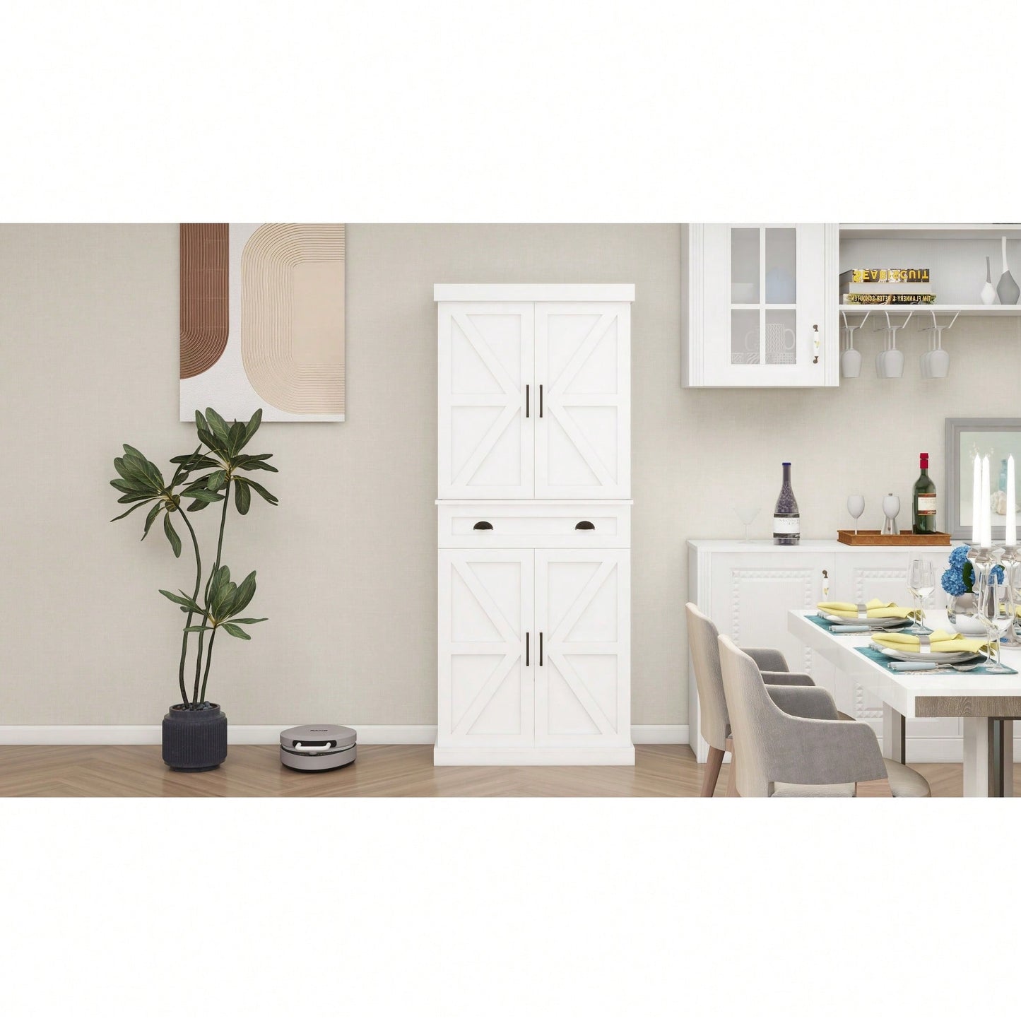 Elegant 71 Inch Freestanding Kitchen Pantry Cabinet with Adjustable Shelves and Drawer for Stylish Storage in White Finish