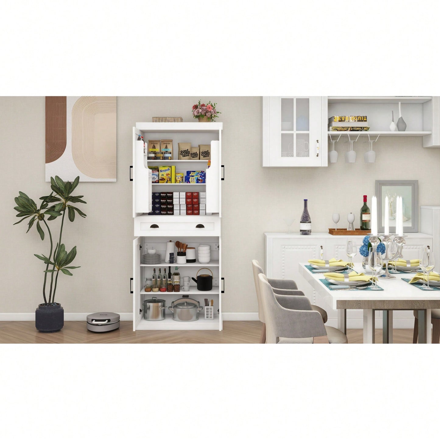 Elegant 71 Inch Freestanding Kitchen Pantry Cabinet with Adjustable Shelves and Drawer for Stylish Storage in White Finish