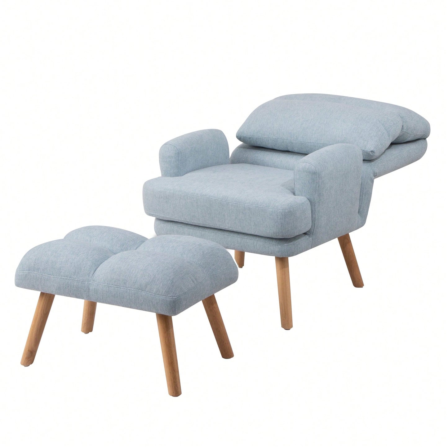 Mid Century Modern Accent Chair and Ottoman Set with Adjustable Backrest for Living Room and Bedroom