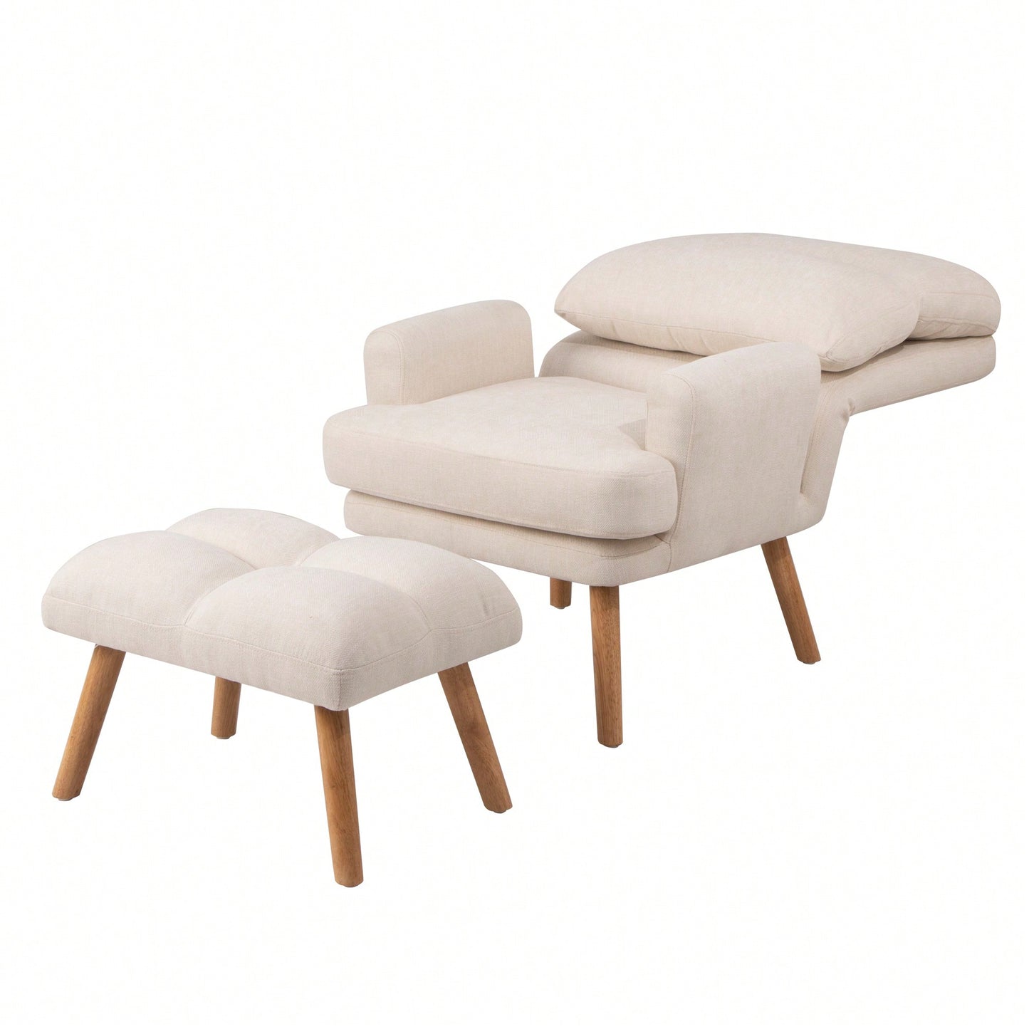 Mid Century Modern Accent Chair and Ottoman Set with Adjustable Backrest for Living Room and Bedroom