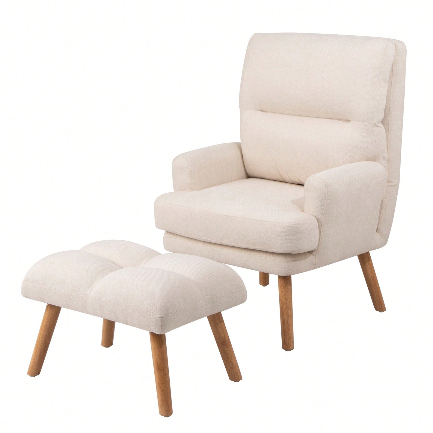 Mid Century Modern Accent Chair and Ottoman Set with Adjustable Backrest for Living Room and Bedroom