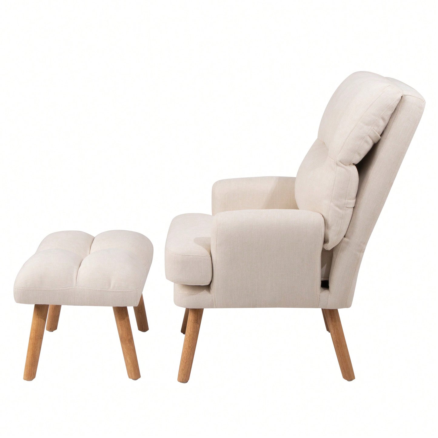 Mid Century Modern Accent Chair and Ottoman Set with Adjustable Backrest for Living Room and Bedroom