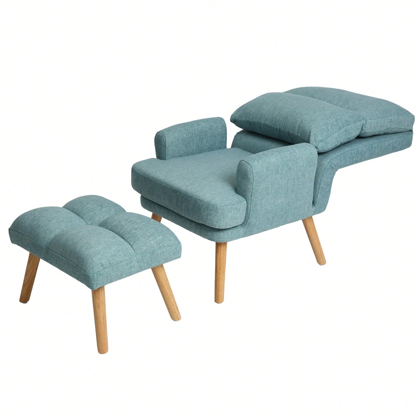 Mid Century Modern Accent Chair and Ottoman Set with Adjustable Backrest for Living Room and Bedroom