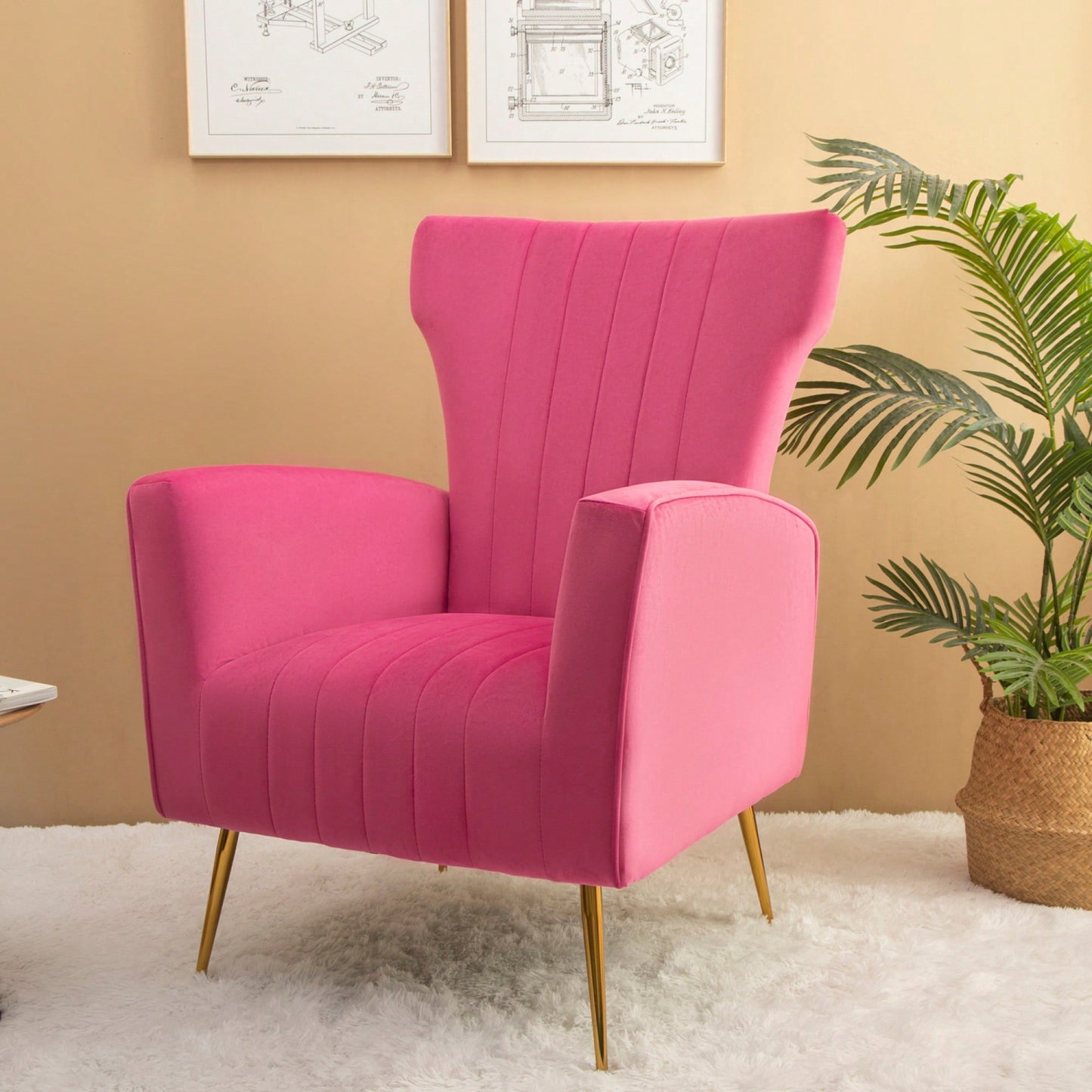 Chic Velvet Wingback Accent Chair With Gold Legs - Stylish Upholstered Armchair For Living Room Or Bedroom