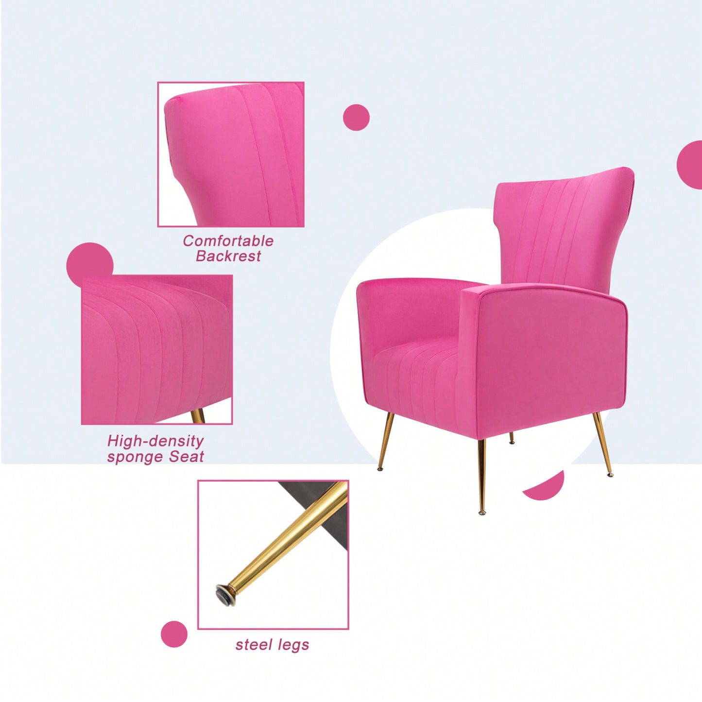 Chic Velvet Wingback Accent Chair With Gold Legs - Stylish Upholstered Armchair For Living Room Or Bedroom