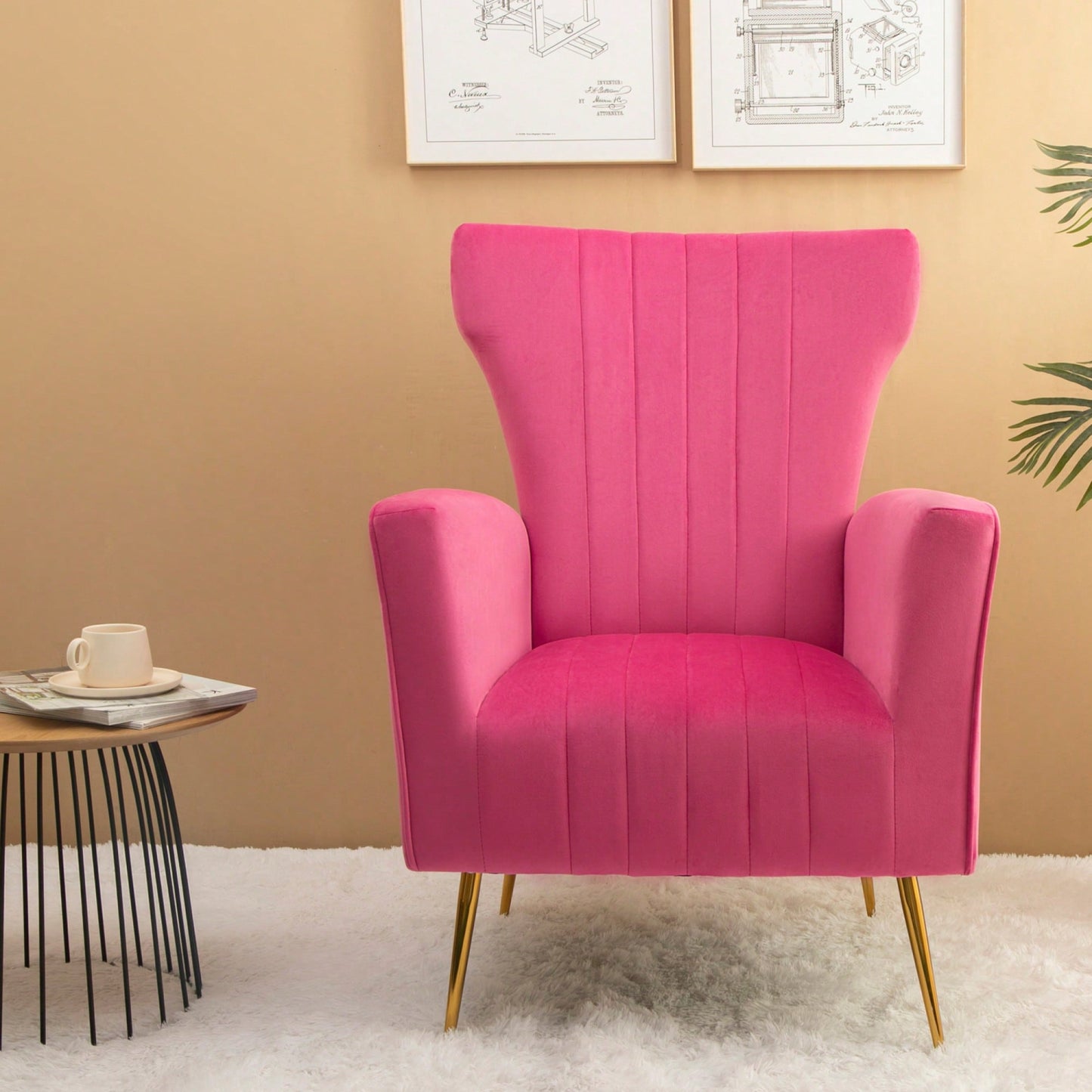 Chic Velvet Wingback Accent Chair With Gold Legs - Stylish Upholstered Armchair For Living Room Or Bedroom