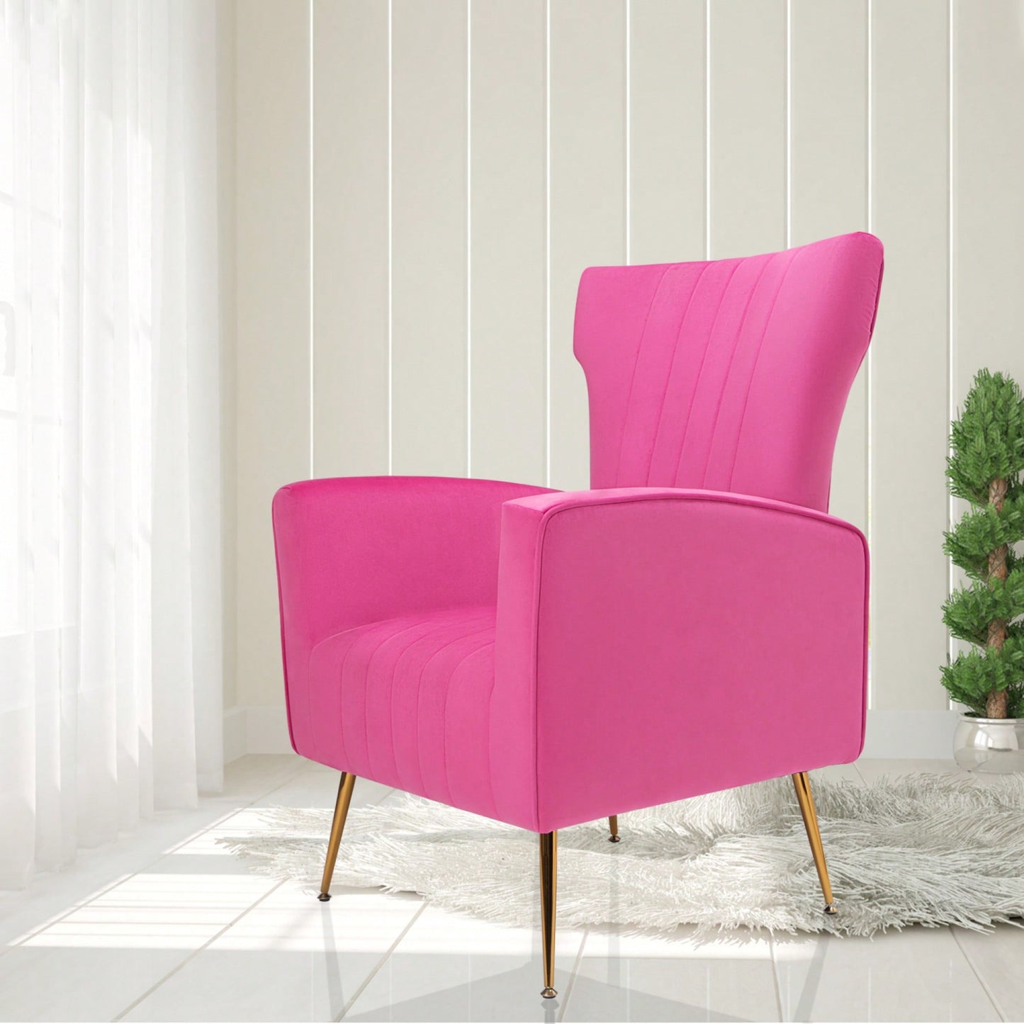 Chic Velvet Wingback Accent Chair With Gold Legs - Stylish Upholstered Armchair For Living Room Or Bedroom