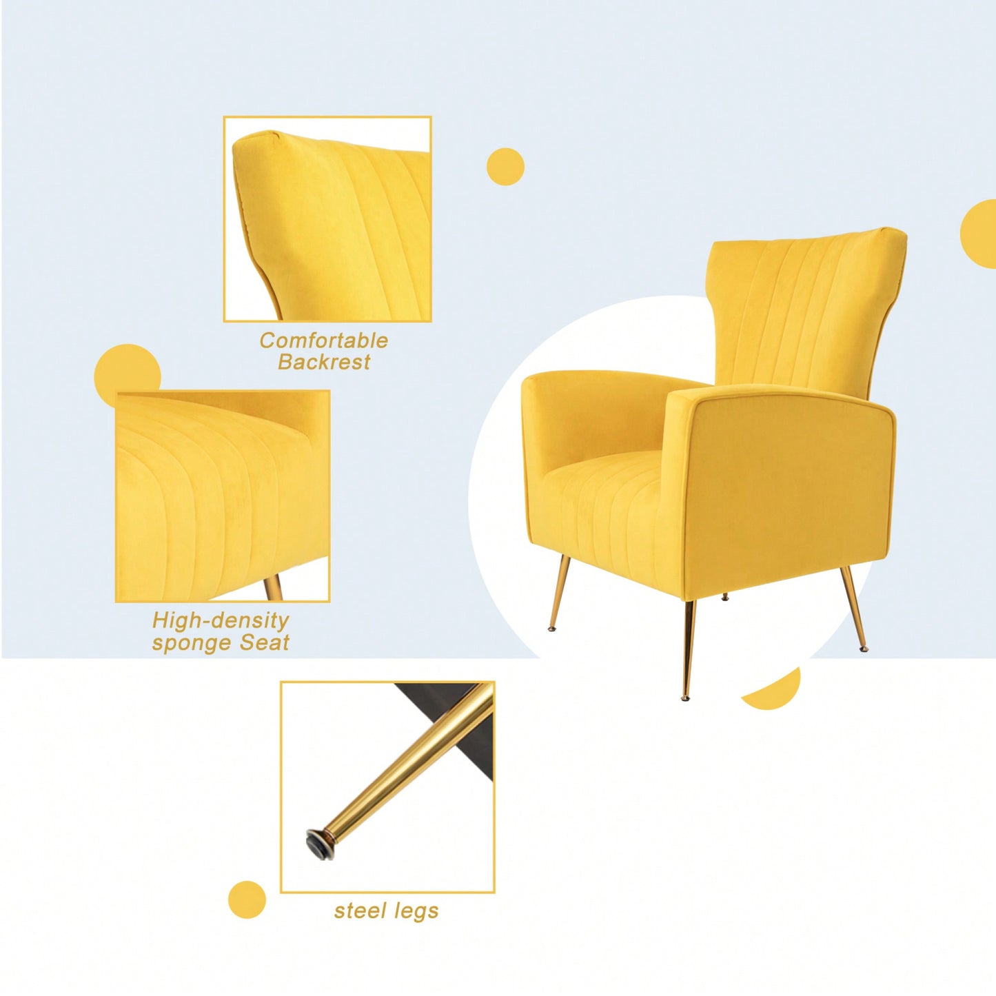 Chic Velvet Wingback Accent Chair With Gold Legs - Stylish Upholstered Armchair For Living Room Or Bedroom