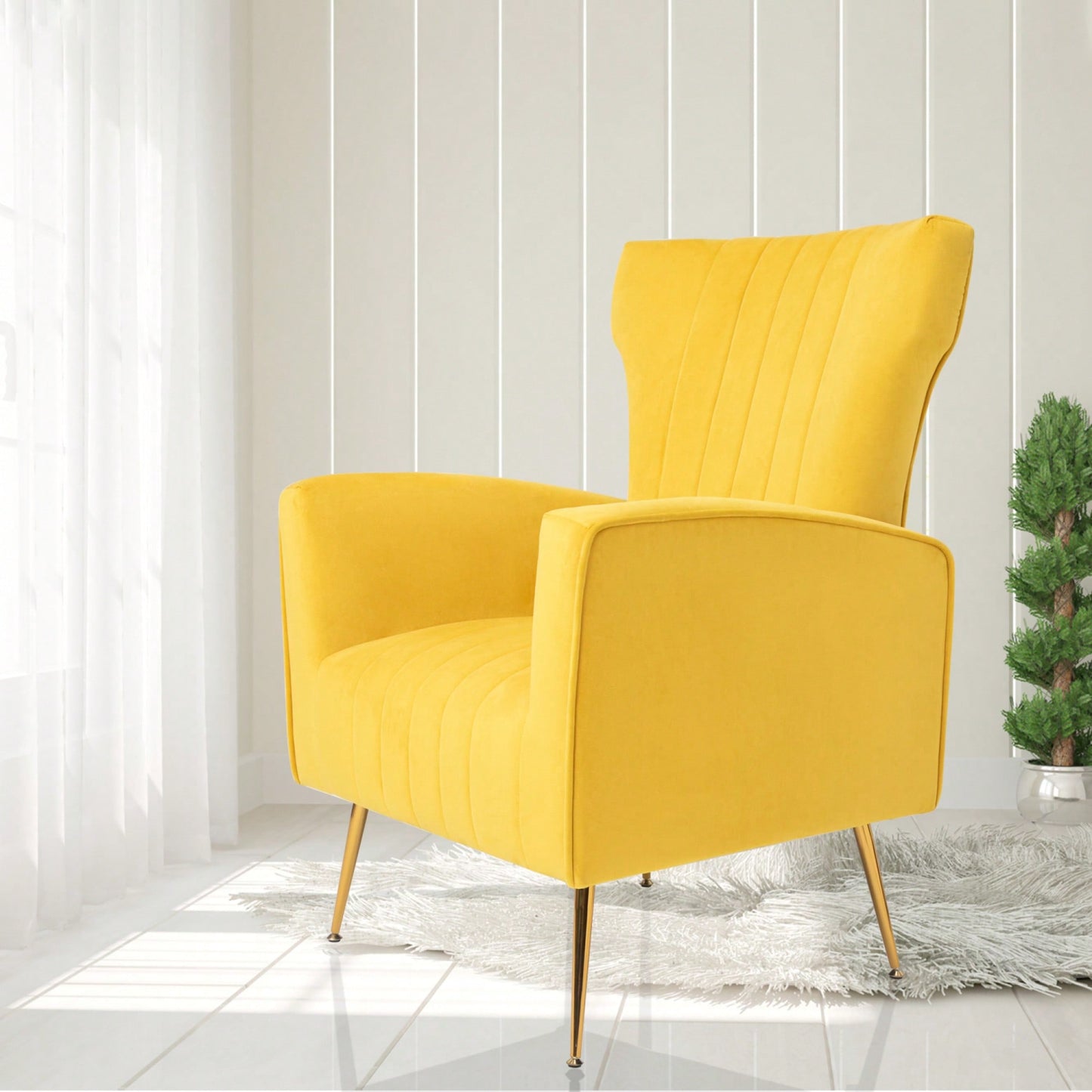 Chic Velvet Wingback Accent Chair With Gold Legs - Stylish Upholstered Armchair For Living Room Or Bedroom