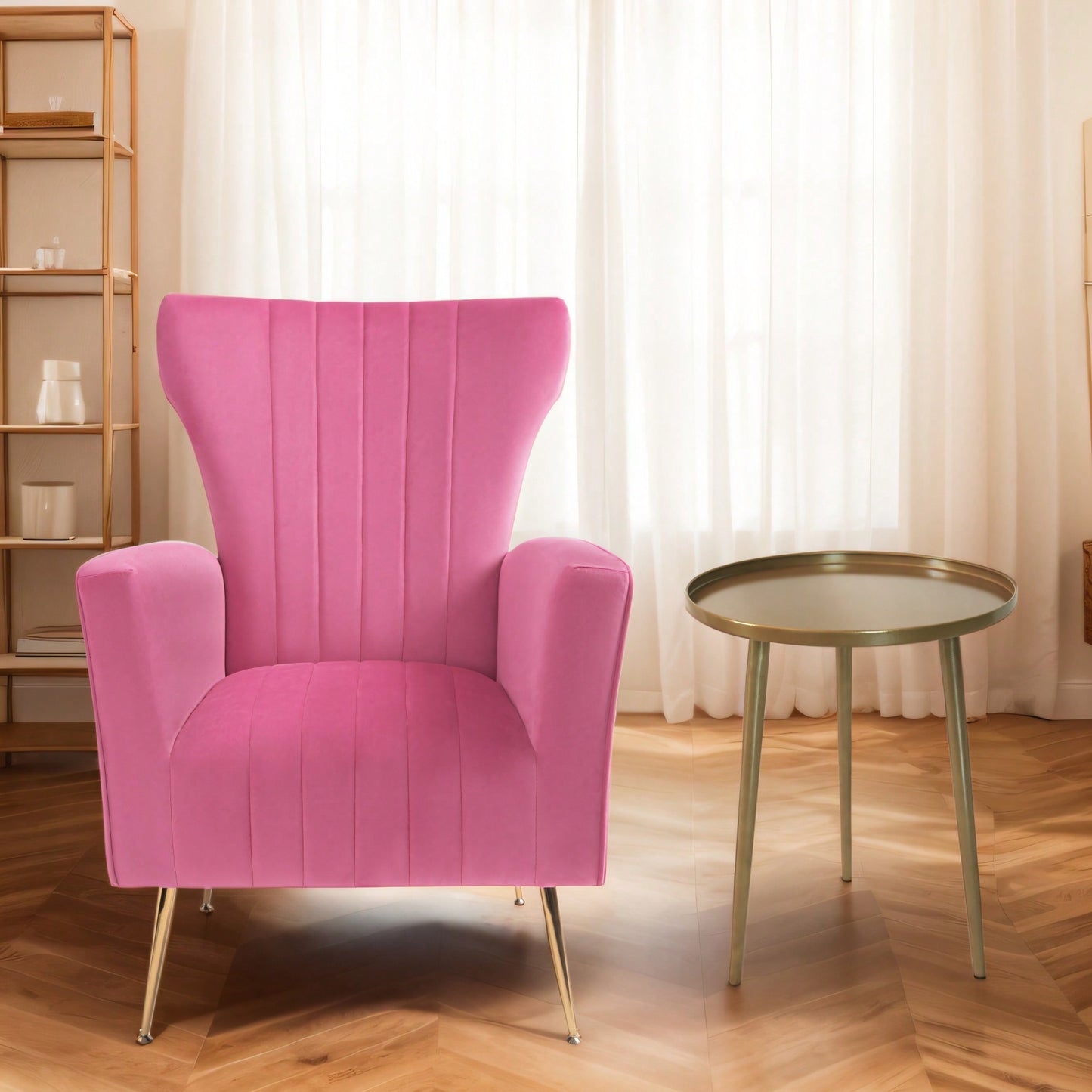 Elegant Velvet Wingback Accent Chair With Gold Legs - Upholstered Arm Chair For Living Room And Bedroom Decor